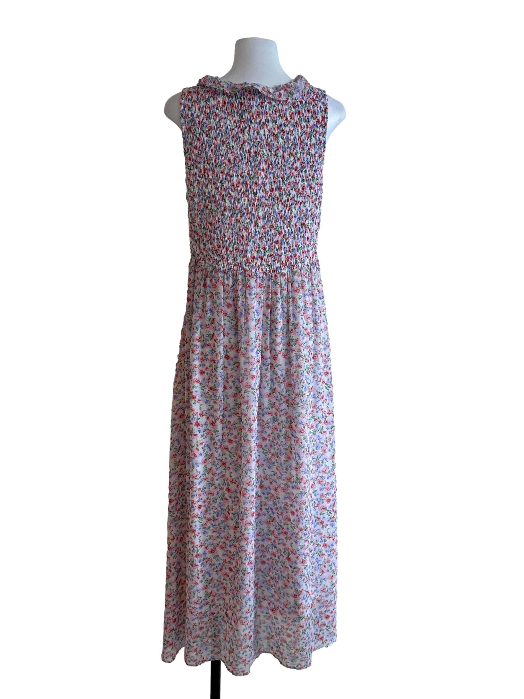 Ivory White Floral V Neck Ruffle Dress