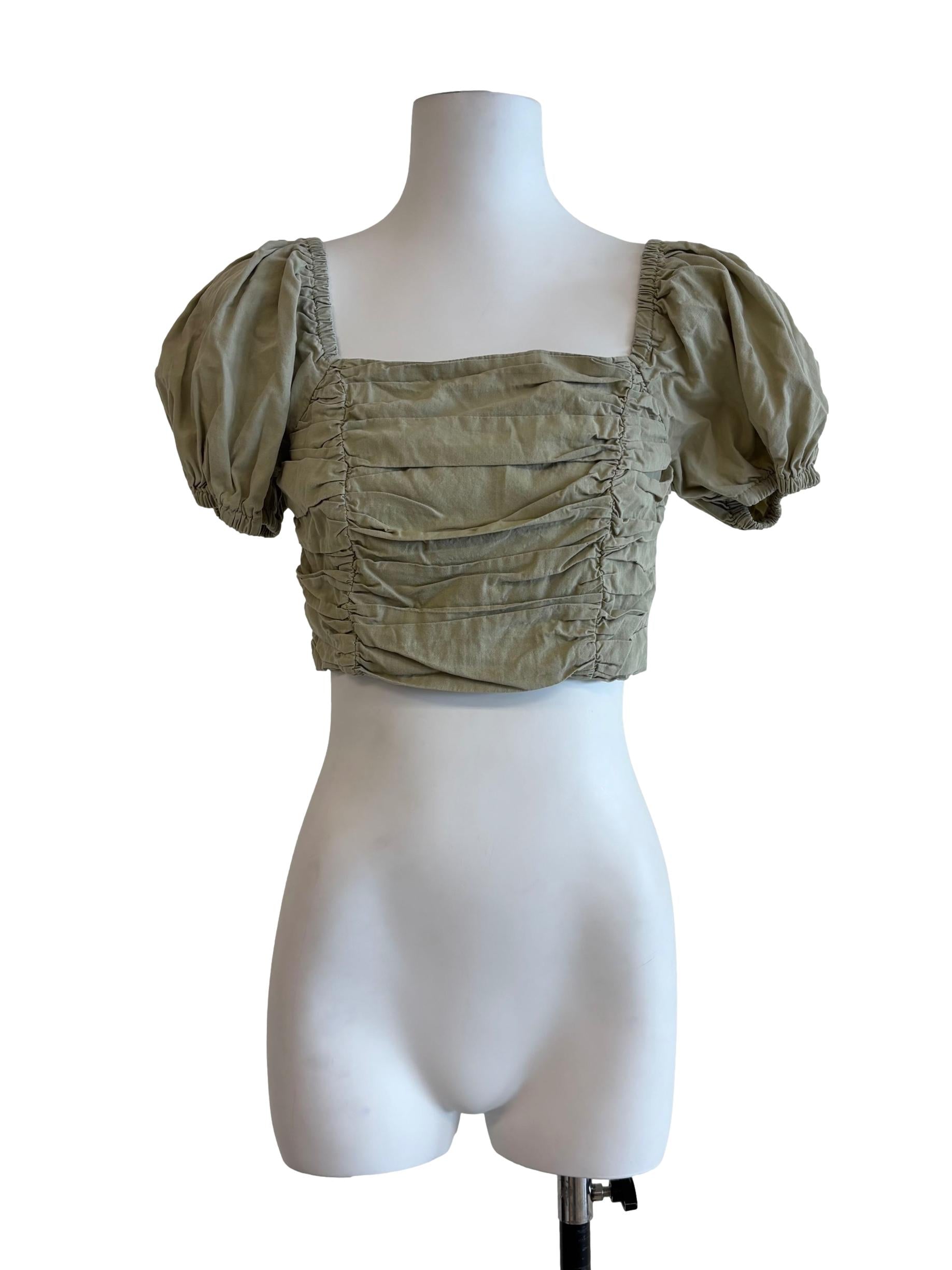 Sage Green Puff Sleeve Crop Top