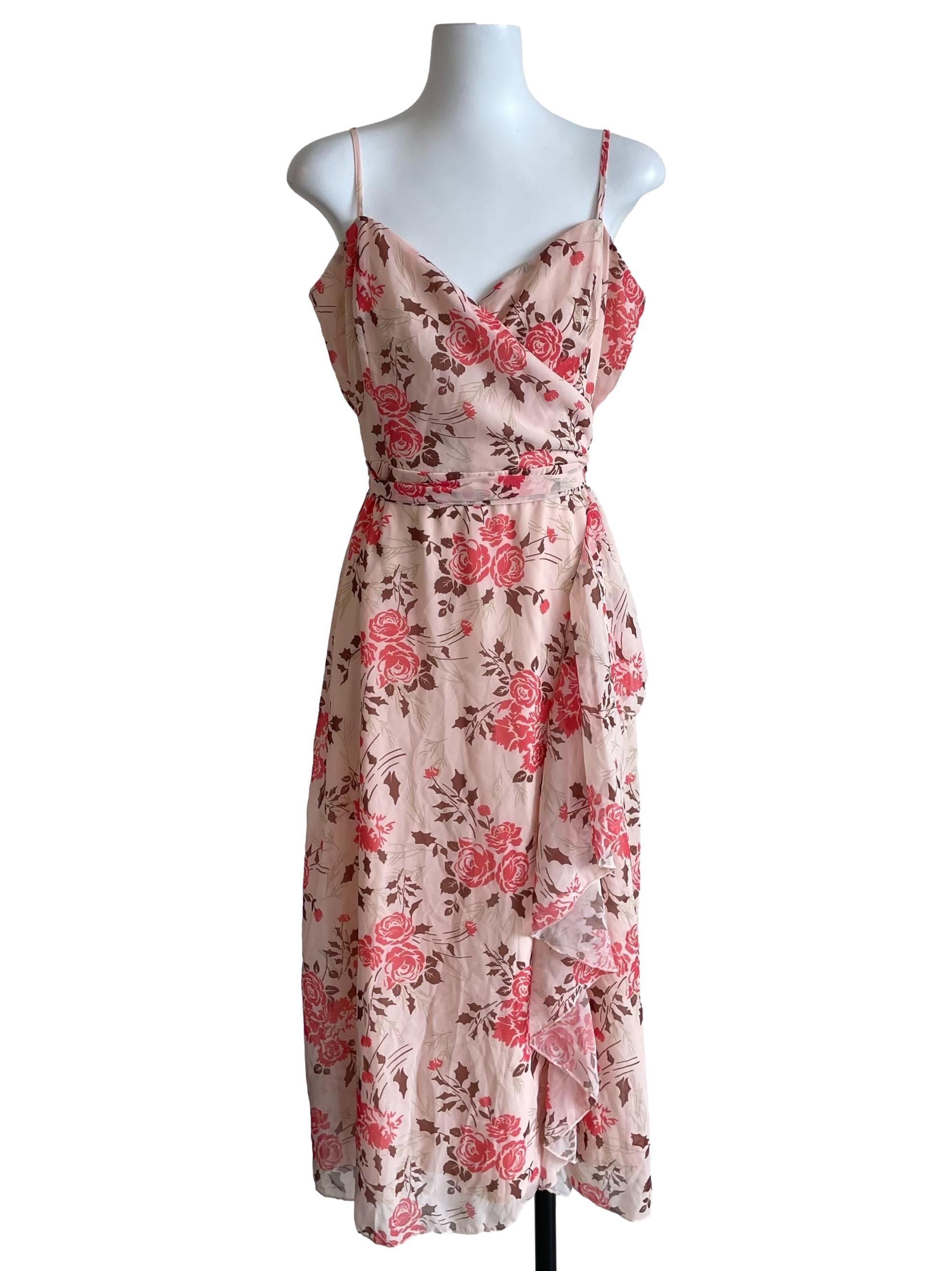 Salmon Floral Wendy Wrap Petite Chiffon Dress