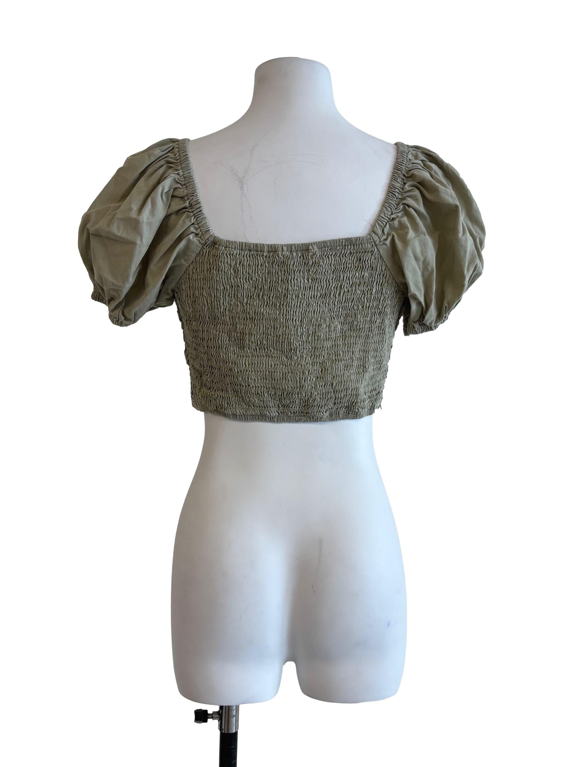 Sage Green Puff Sleeve Crop Top