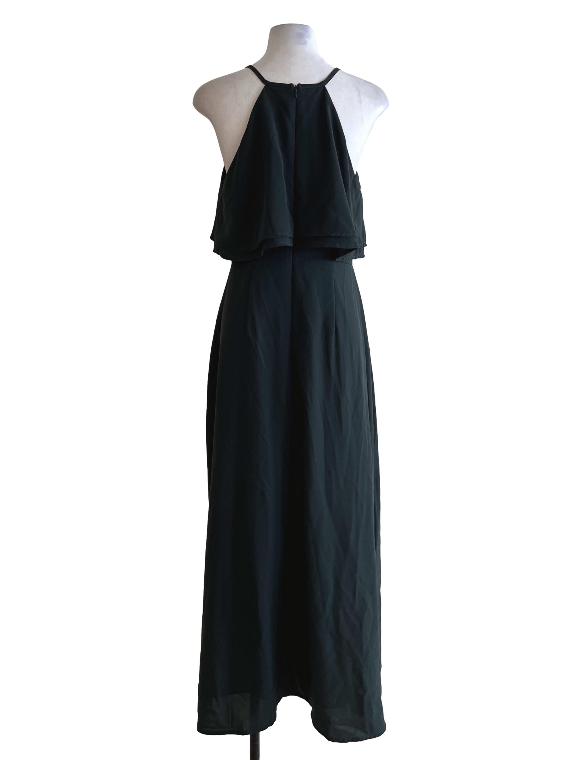 Basil Green Jewel Neckline A-Line Dress