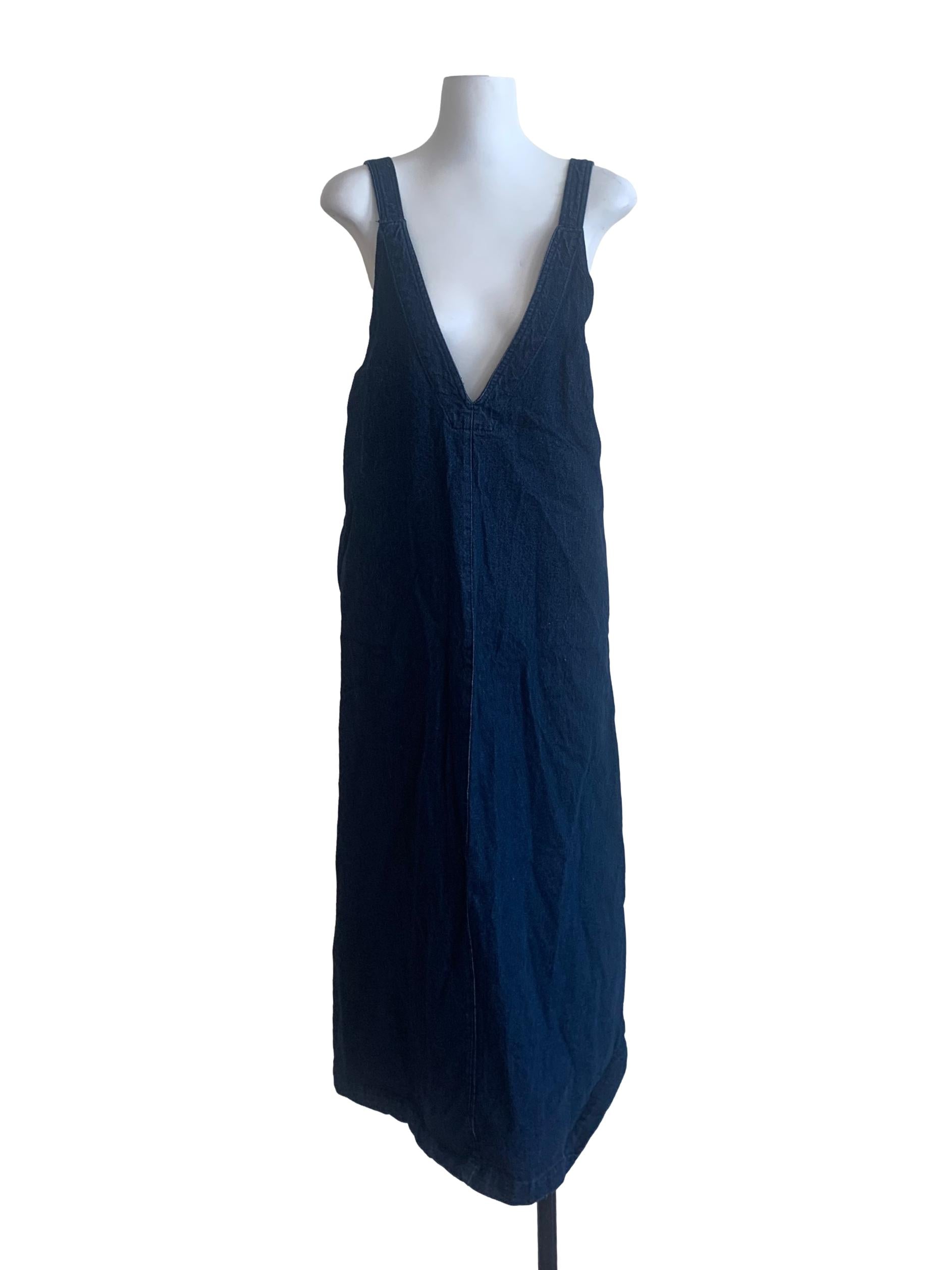 Navy Blue Deep V Neck Overall Dress