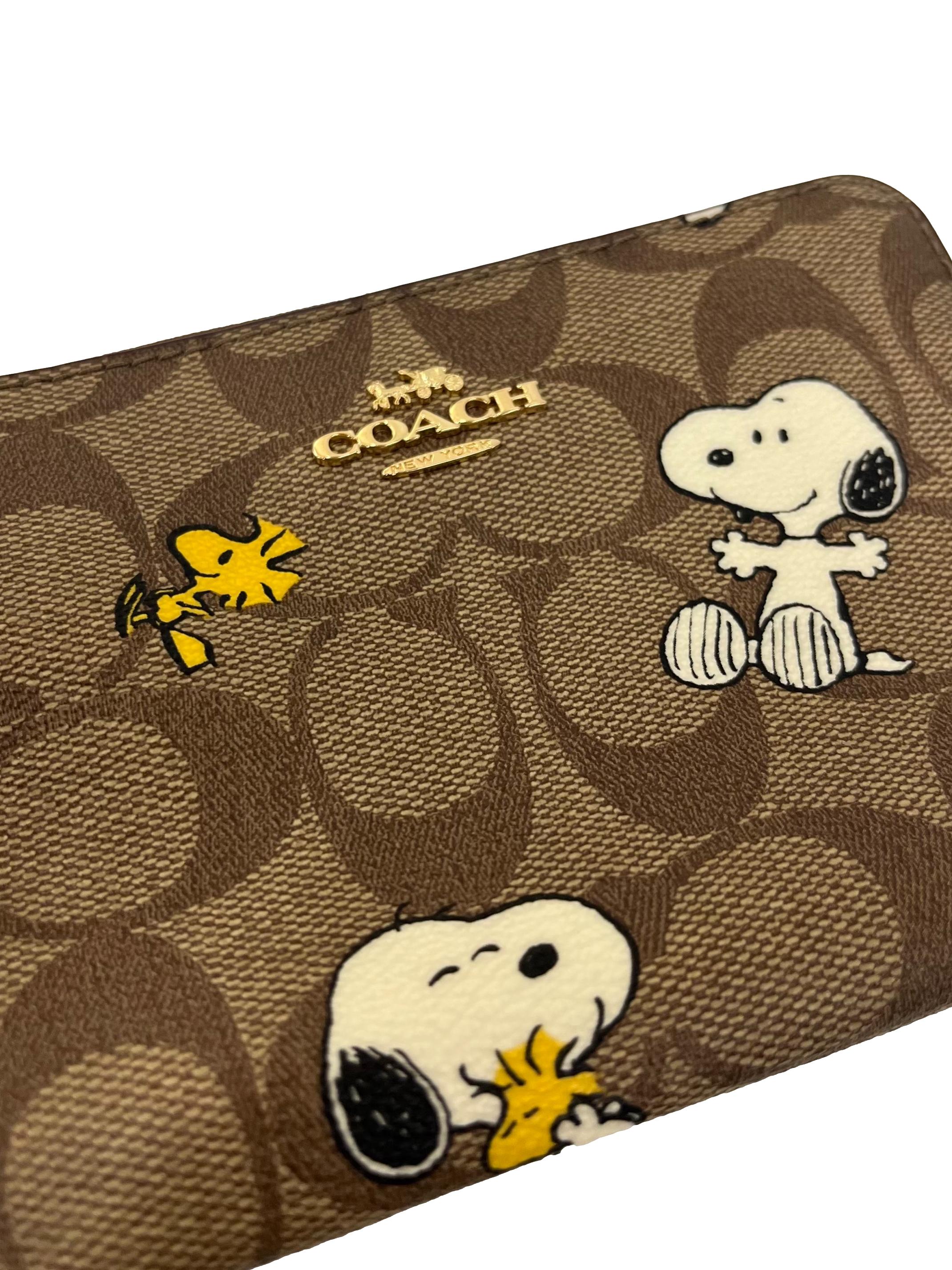 Brown Monogram Coach x Peanuts Corner Zip Wristlet
