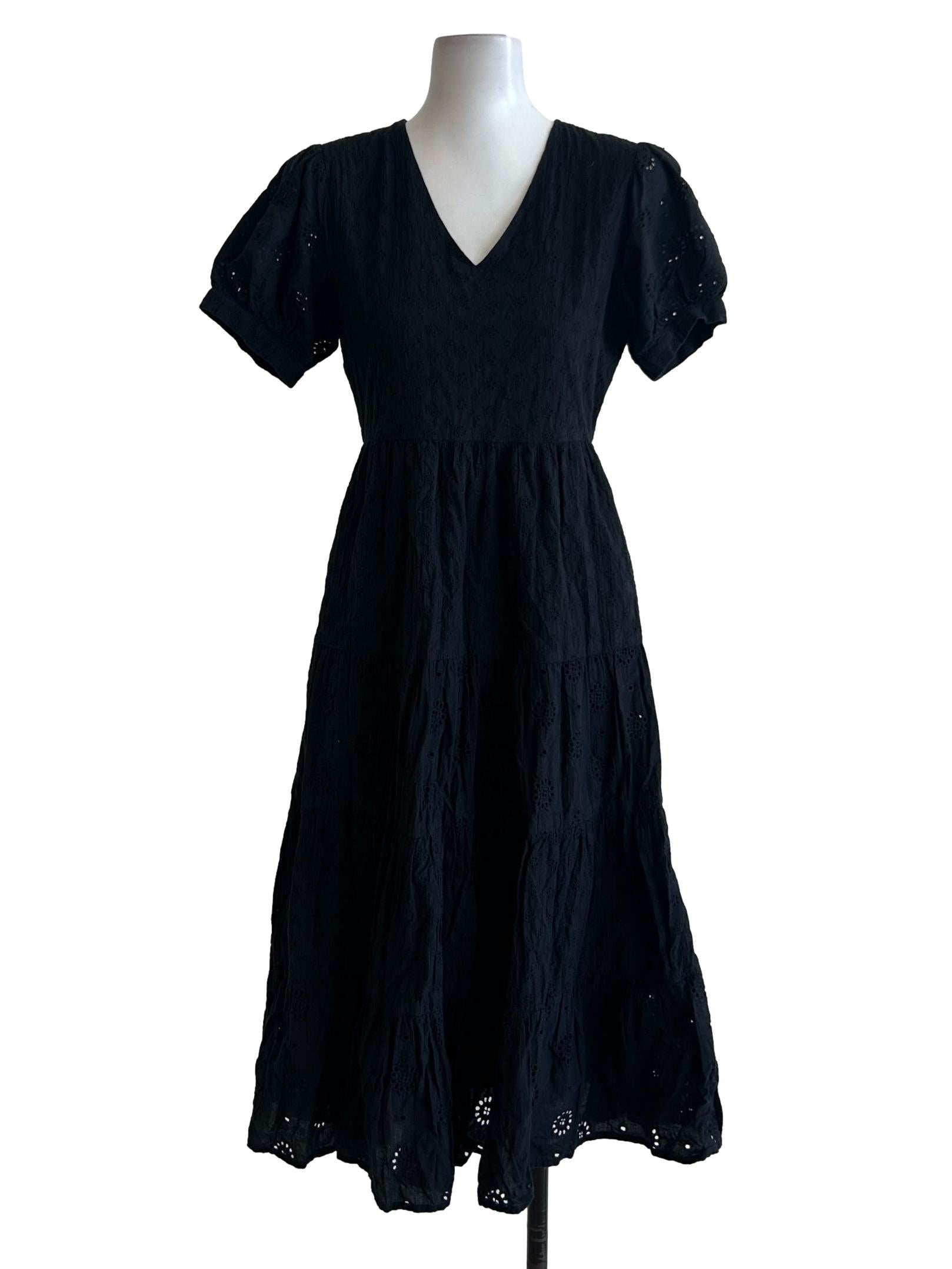 Black Embroidered Tiered Dress