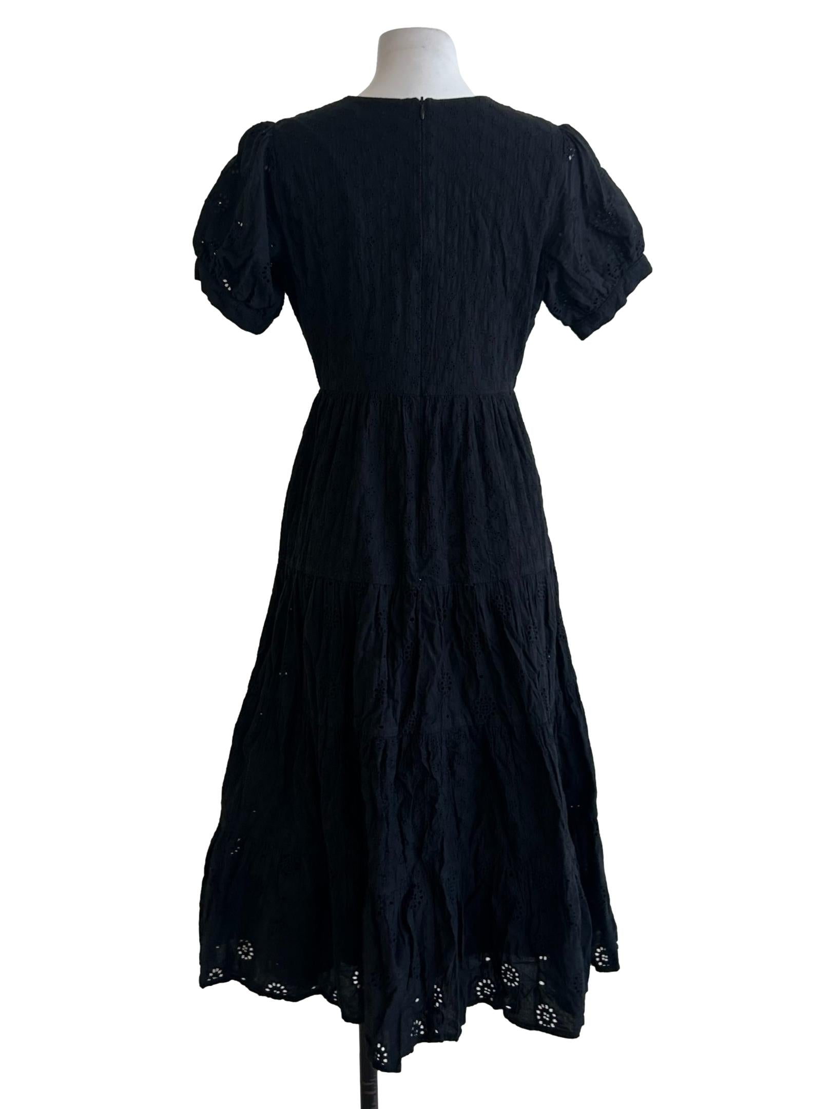 Black Embroidered Tiered Dress