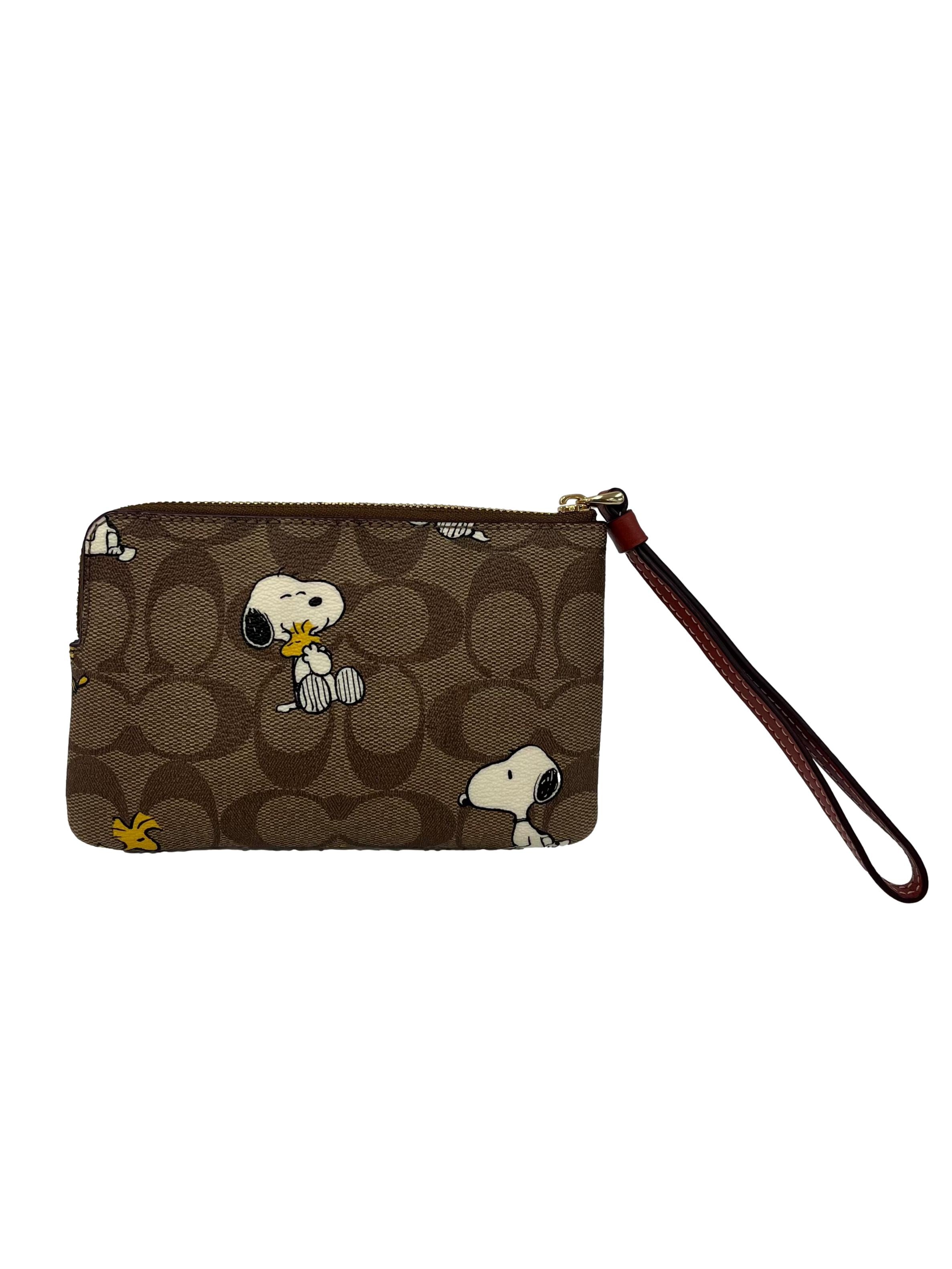 Brown Monogram Coach x Peanuts Corner Zip Wristlet