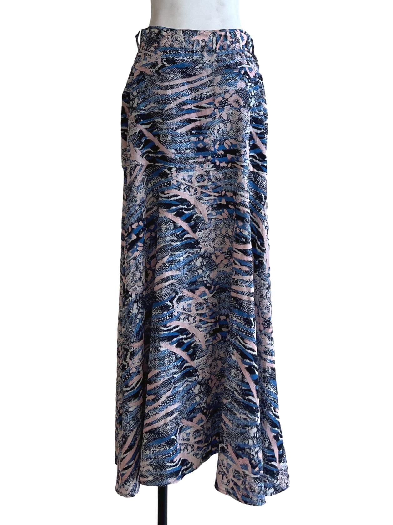 Slate Blue Abstract Print Long Skirt
