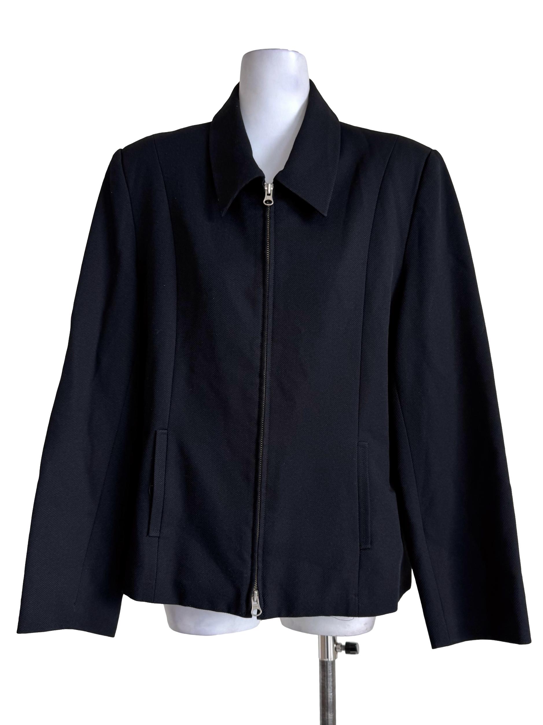 Textured Black Long Sleeve Front Zipper Blazer
