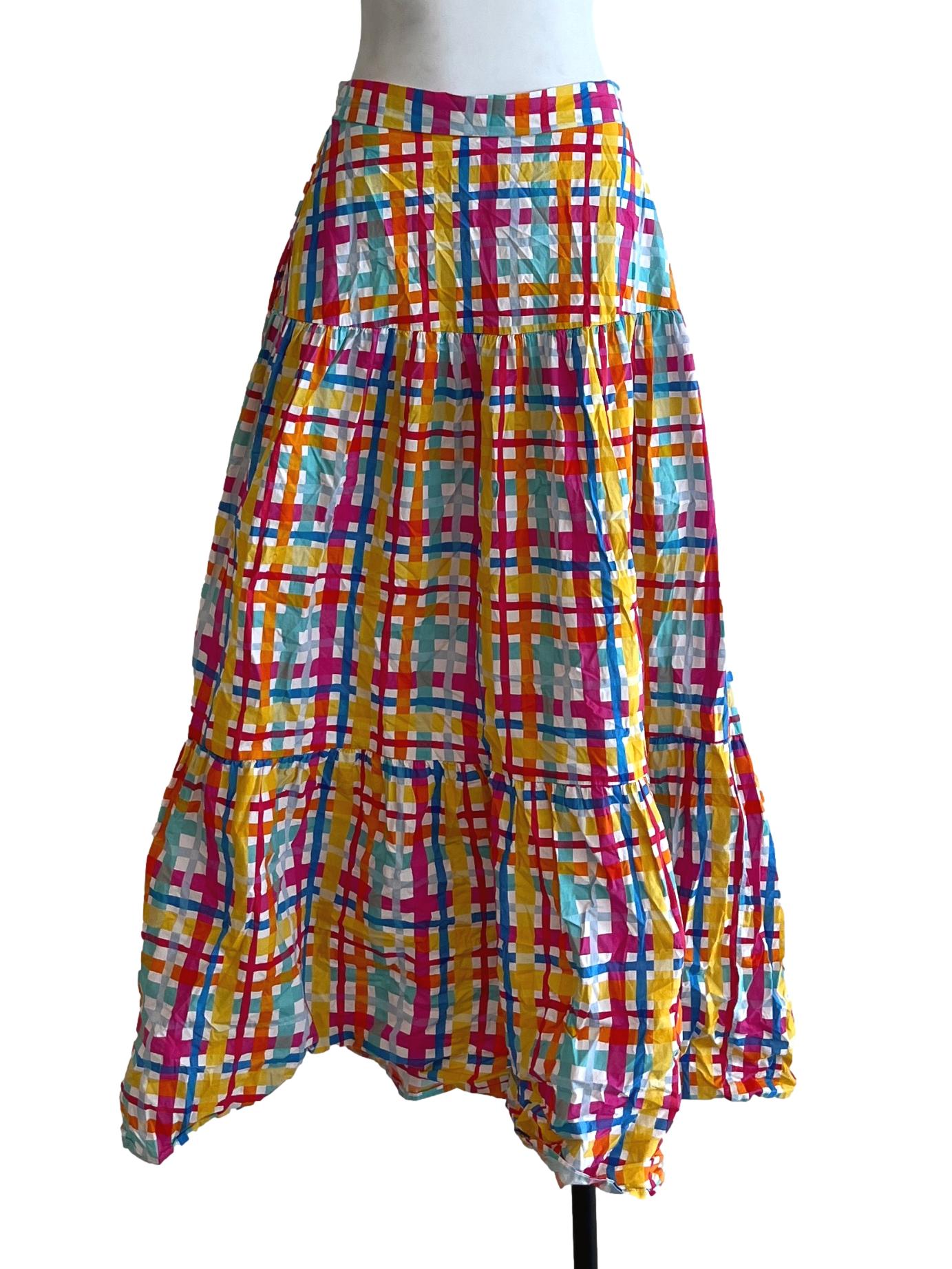 Honey Yellow Colourful Plaid Skirt