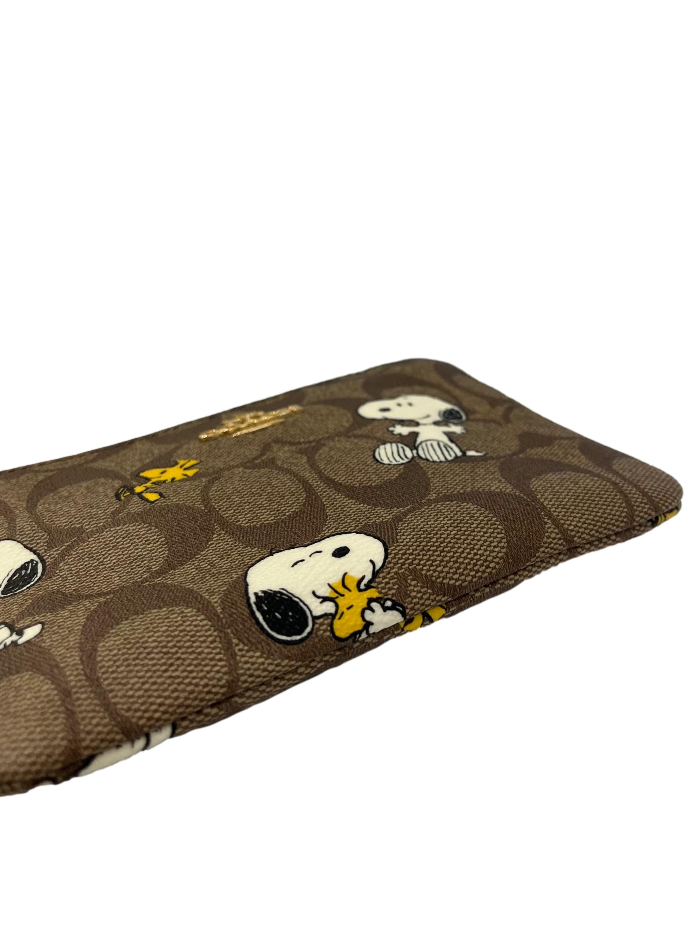 Brown Monogram Coach x Peanuts Corner Zip Wristlet