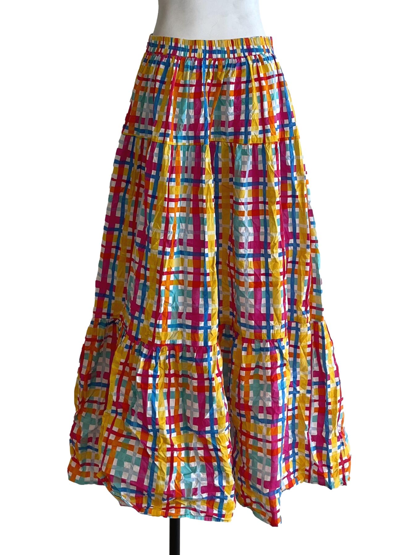 Honey Yellow Colourful Plaid Skirt
