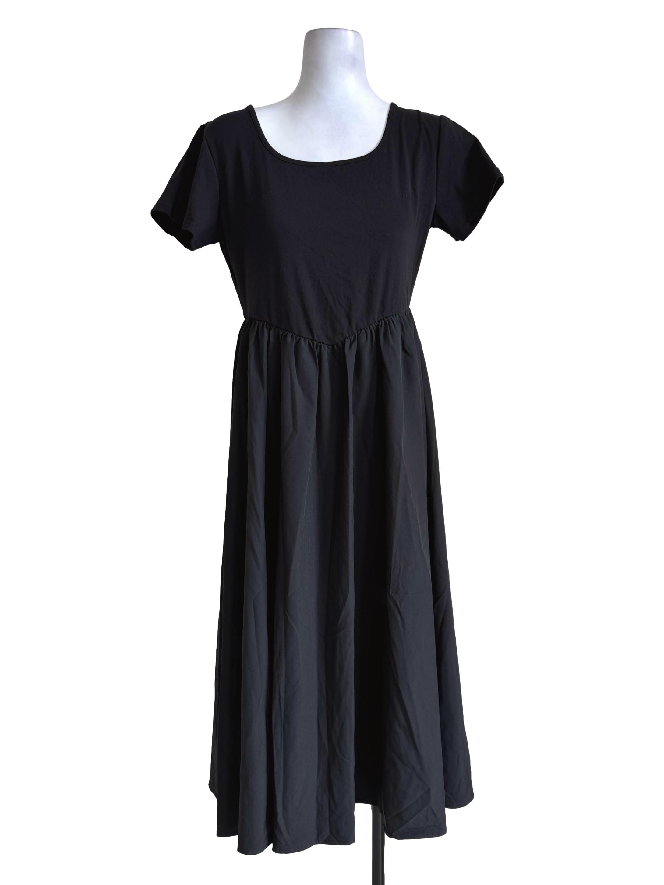 Midnight Black Round Neck Short Sleeve Dress