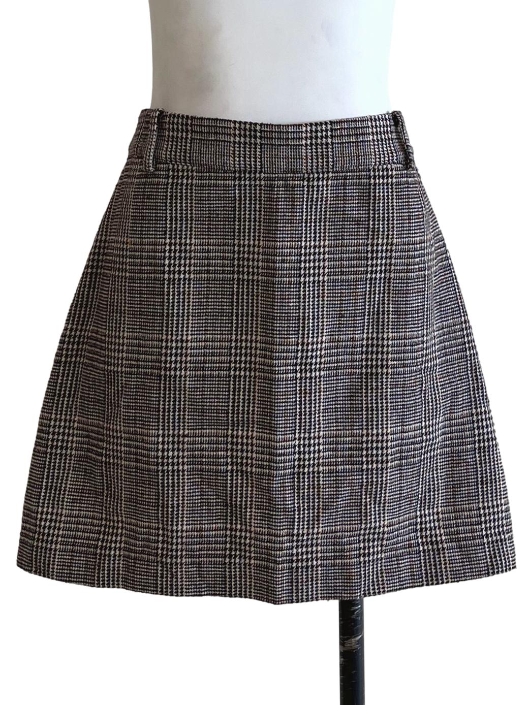 Walnut Brown Micro-Check Mini Skirt