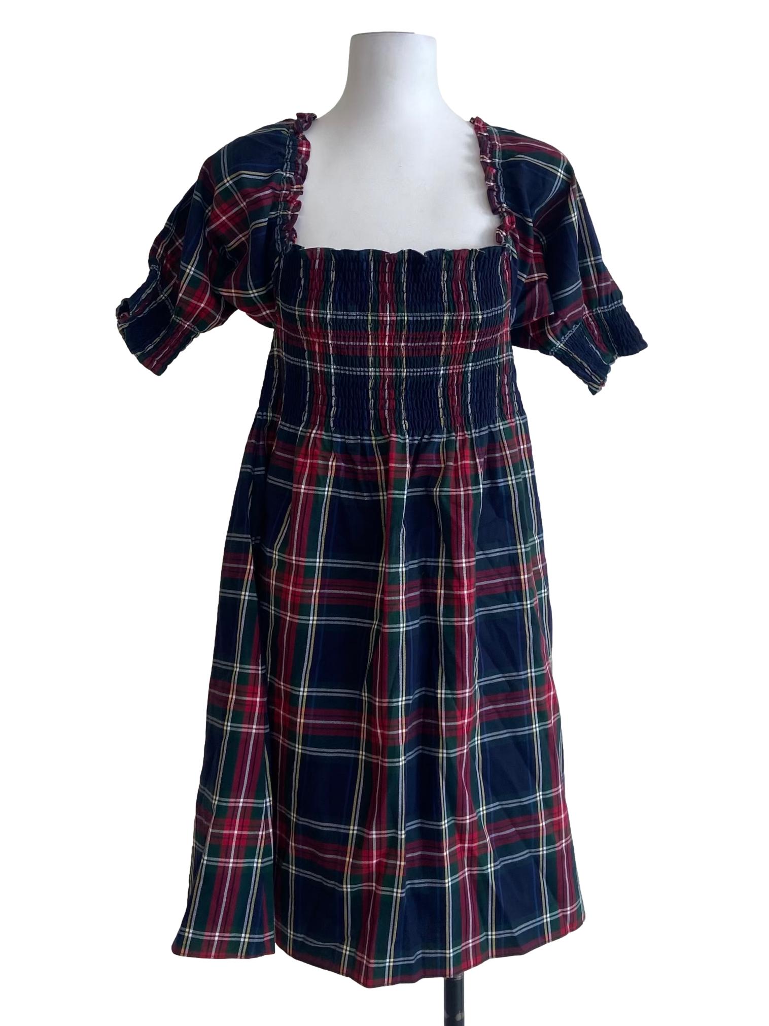 Blue And Red Tartan Pegged Mini Dress