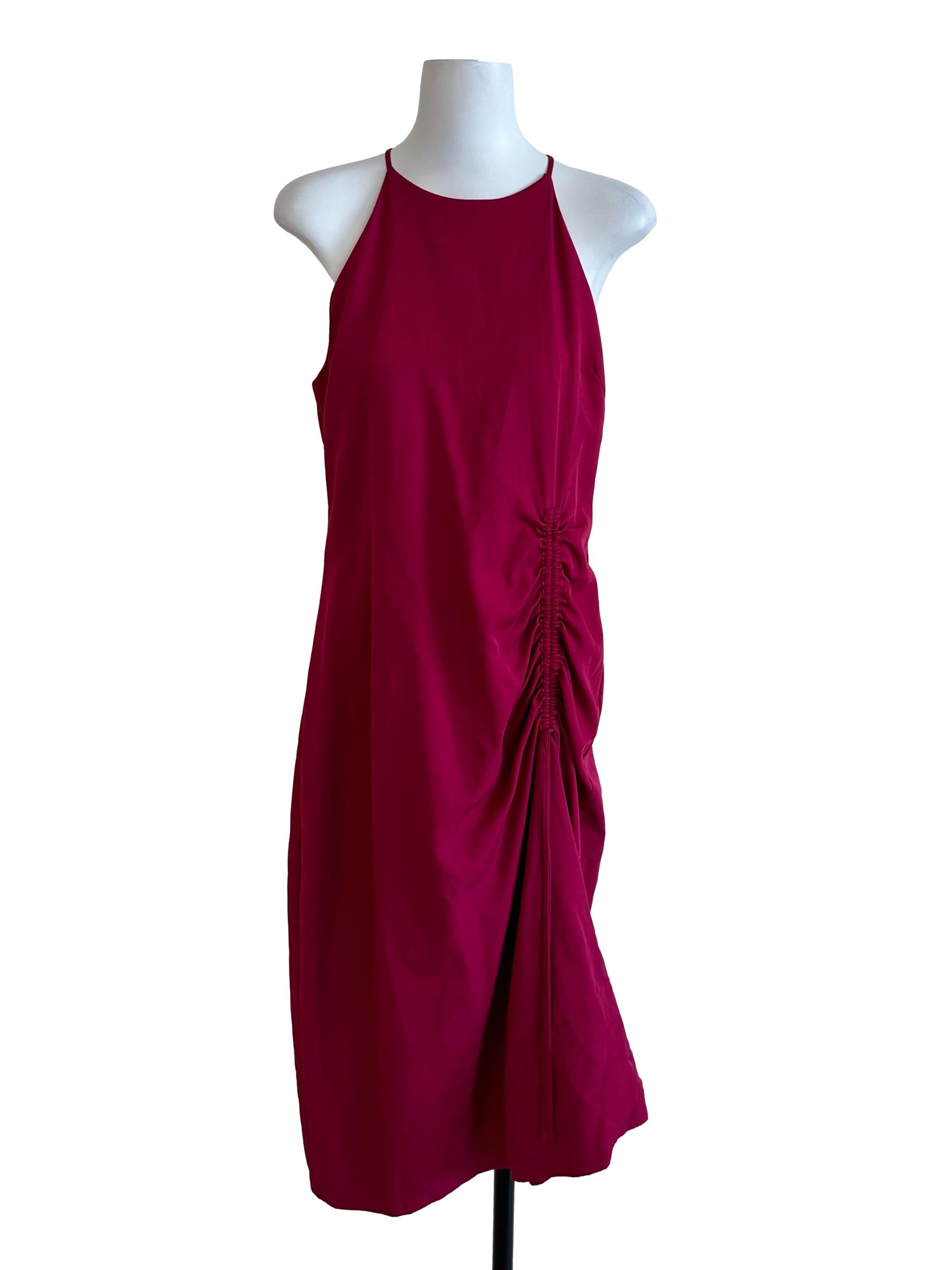 Magenta Pink Side Ruched Dress