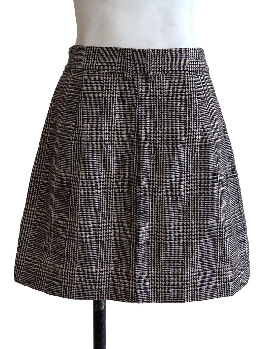Walnut Brown Micro-Check Mini Skirt