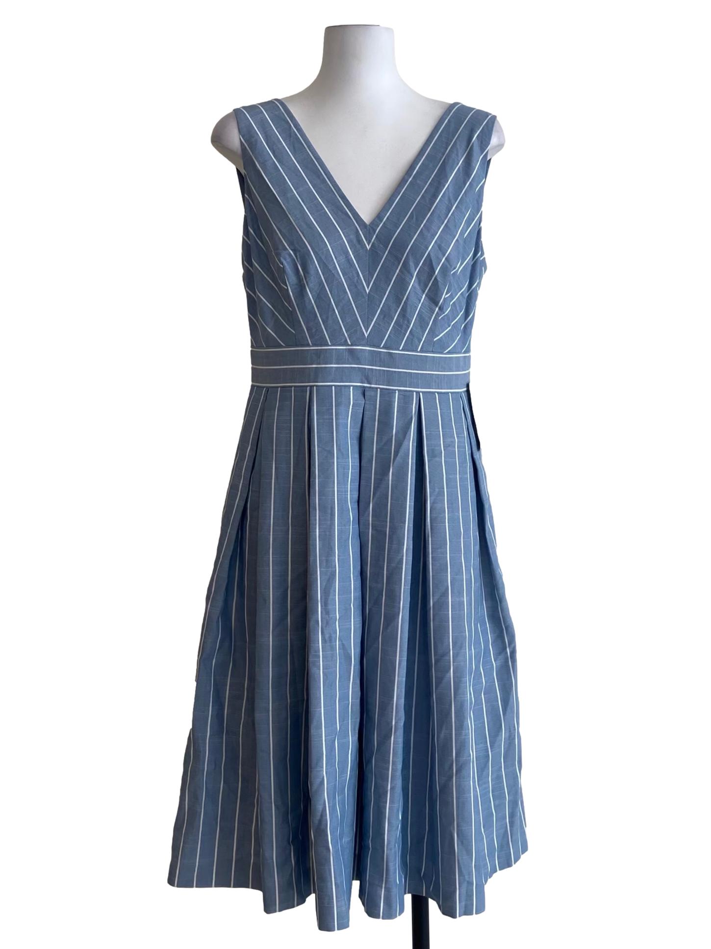 Blue And White Stripe Sleeveless Apron Dress