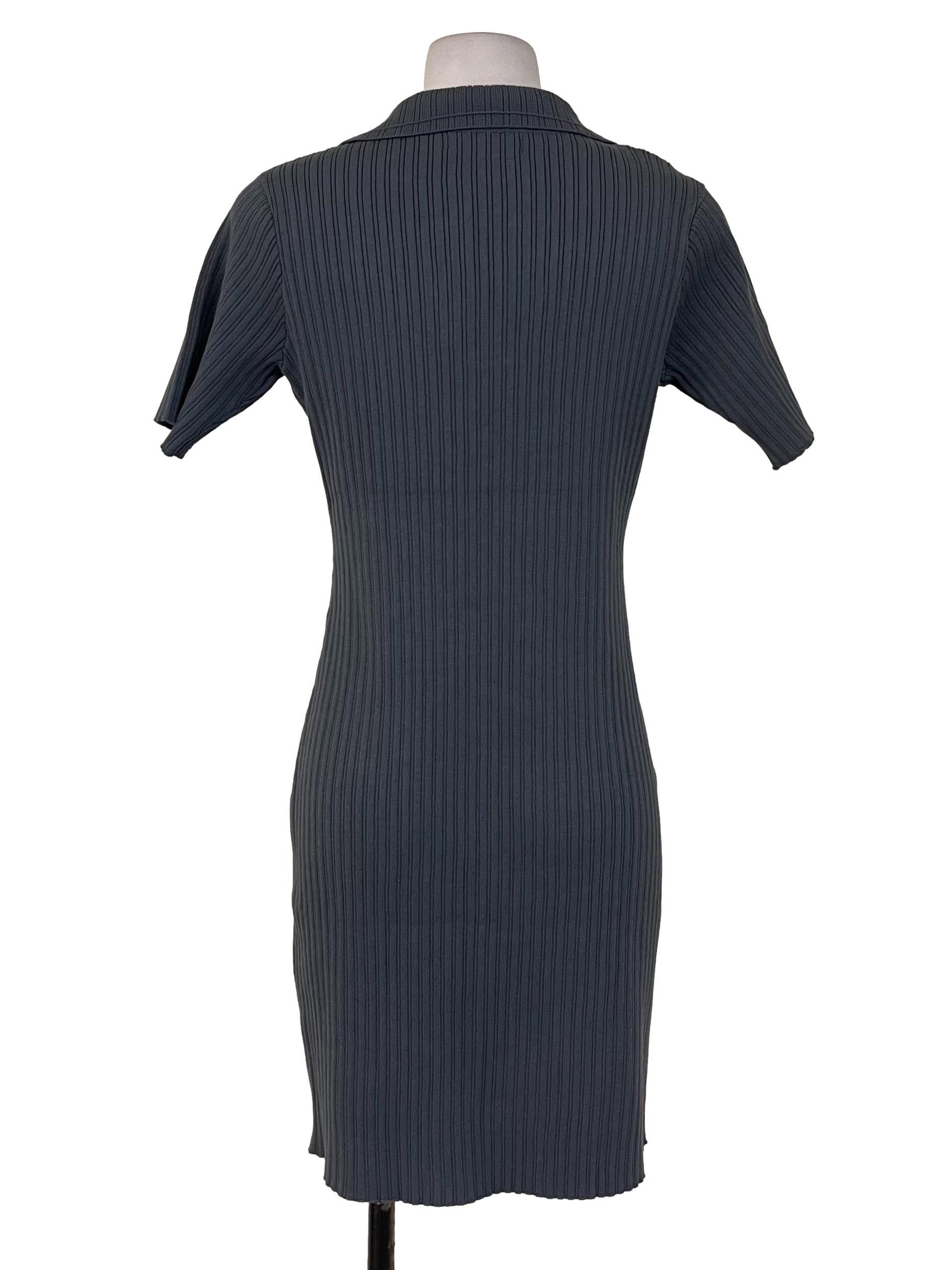 Dark Grey Collared Elastic Dress