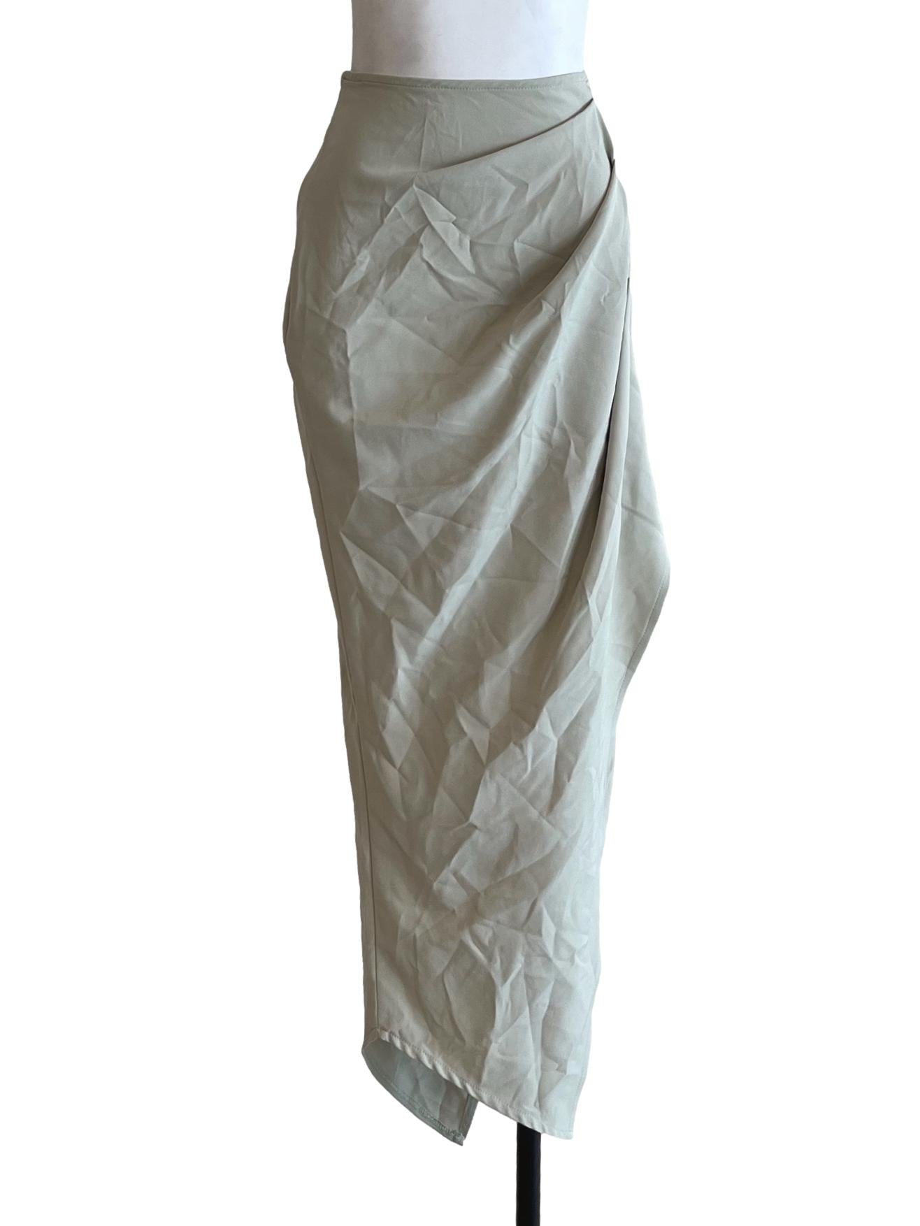 Pistachio Green Asymmetrical Ruched Skirt