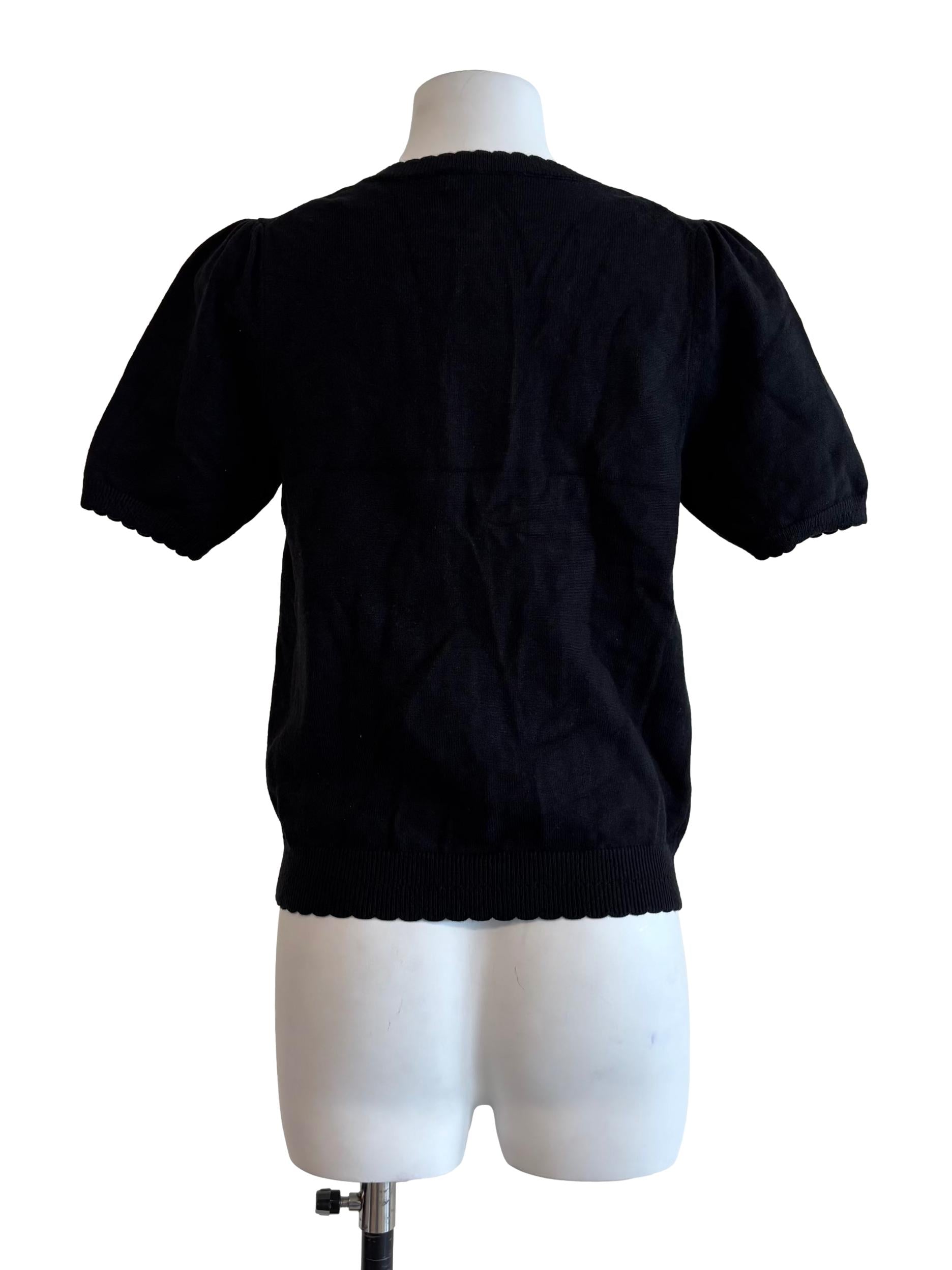 Slate Black Scallop Trim Knit Top