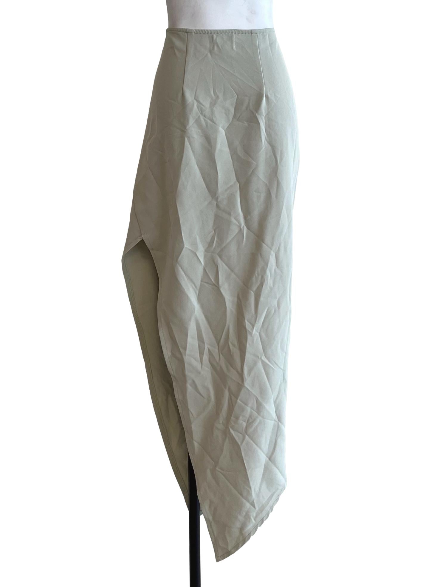 Pistachio Green Asymmetrical Ruched Skirt