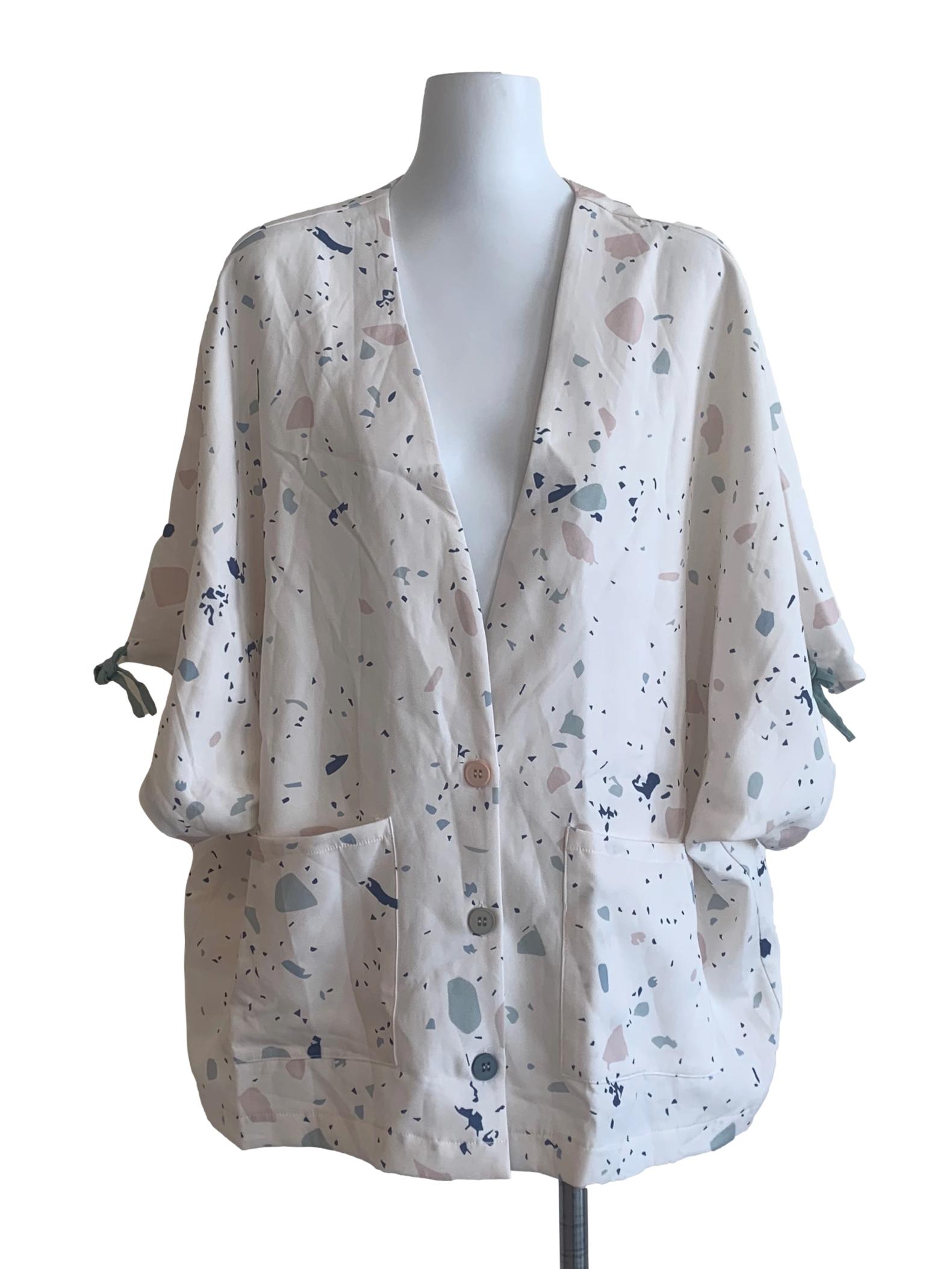 Pearl White Abstract Print Cardigan