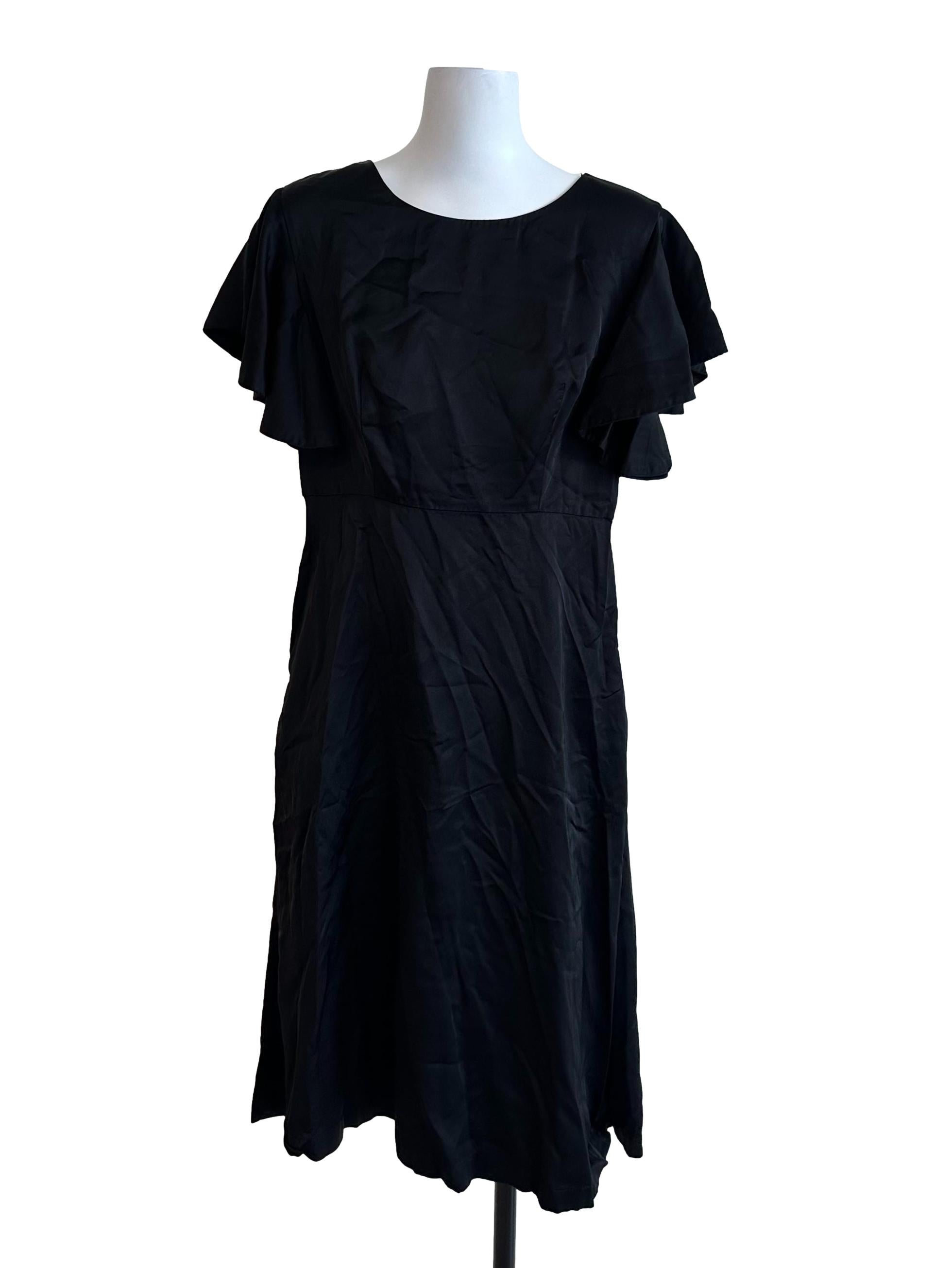 Rich Black Satin Round Neck Dress