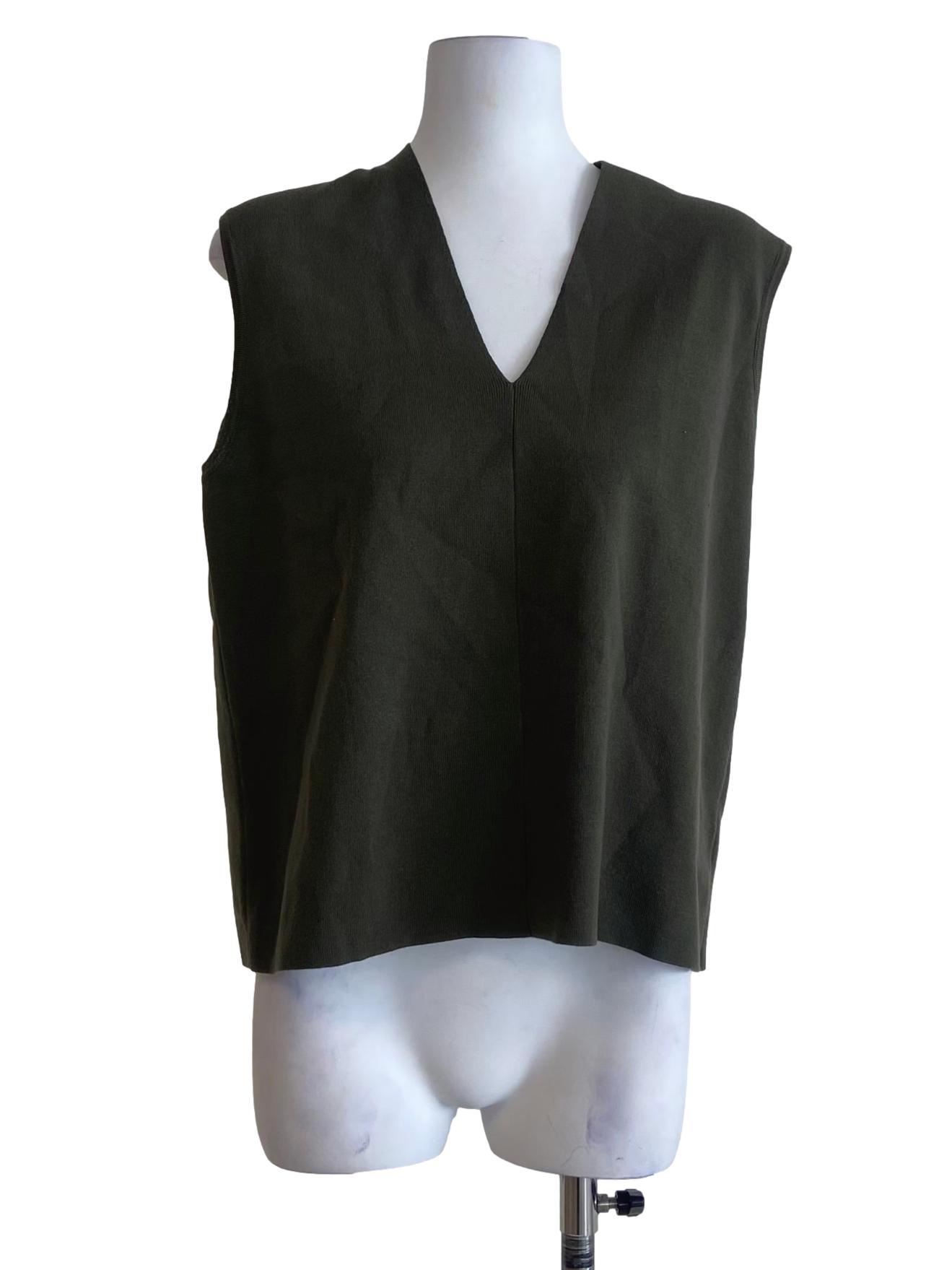 Pickle Green Sleeveless V Neck Top