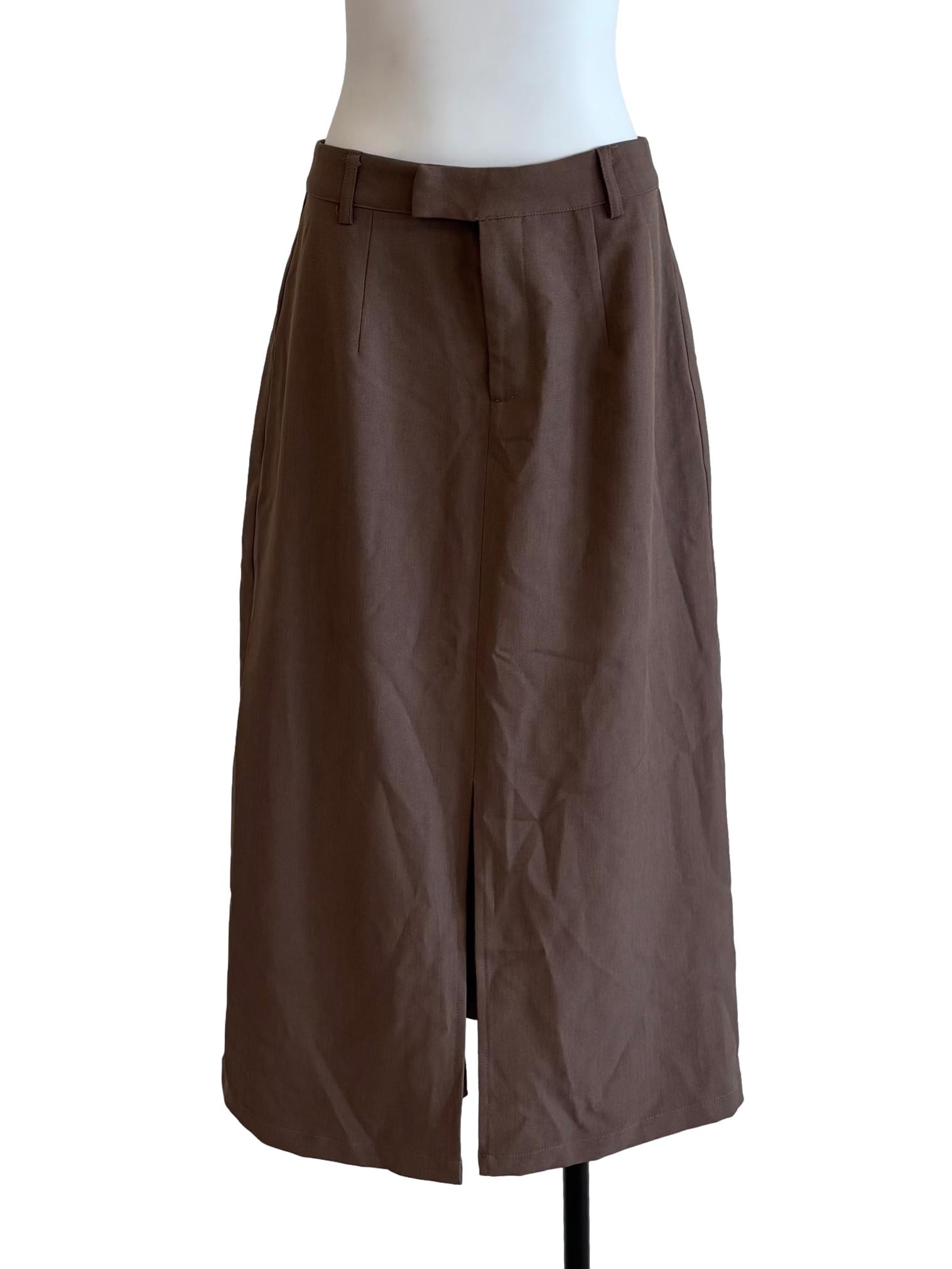 Mocha Brown Front Slit Skirt
