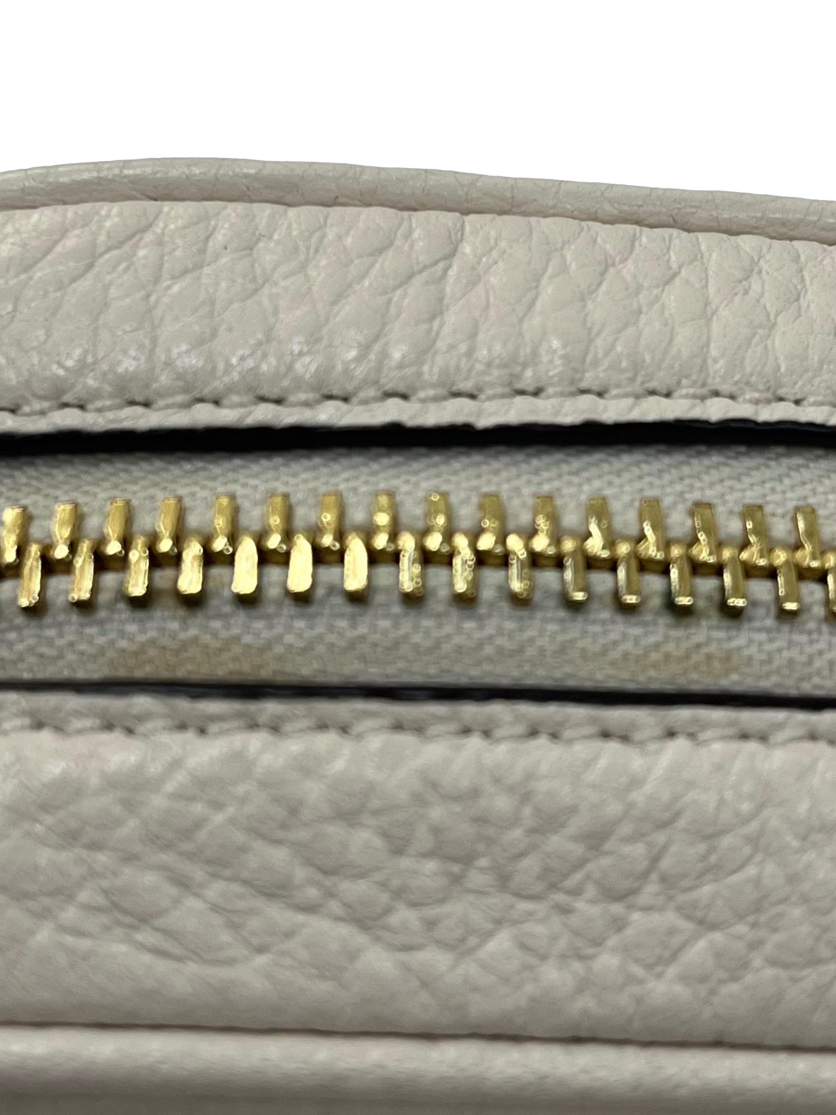 Cream Mini Pebble Leather Camera Crossbody Bag