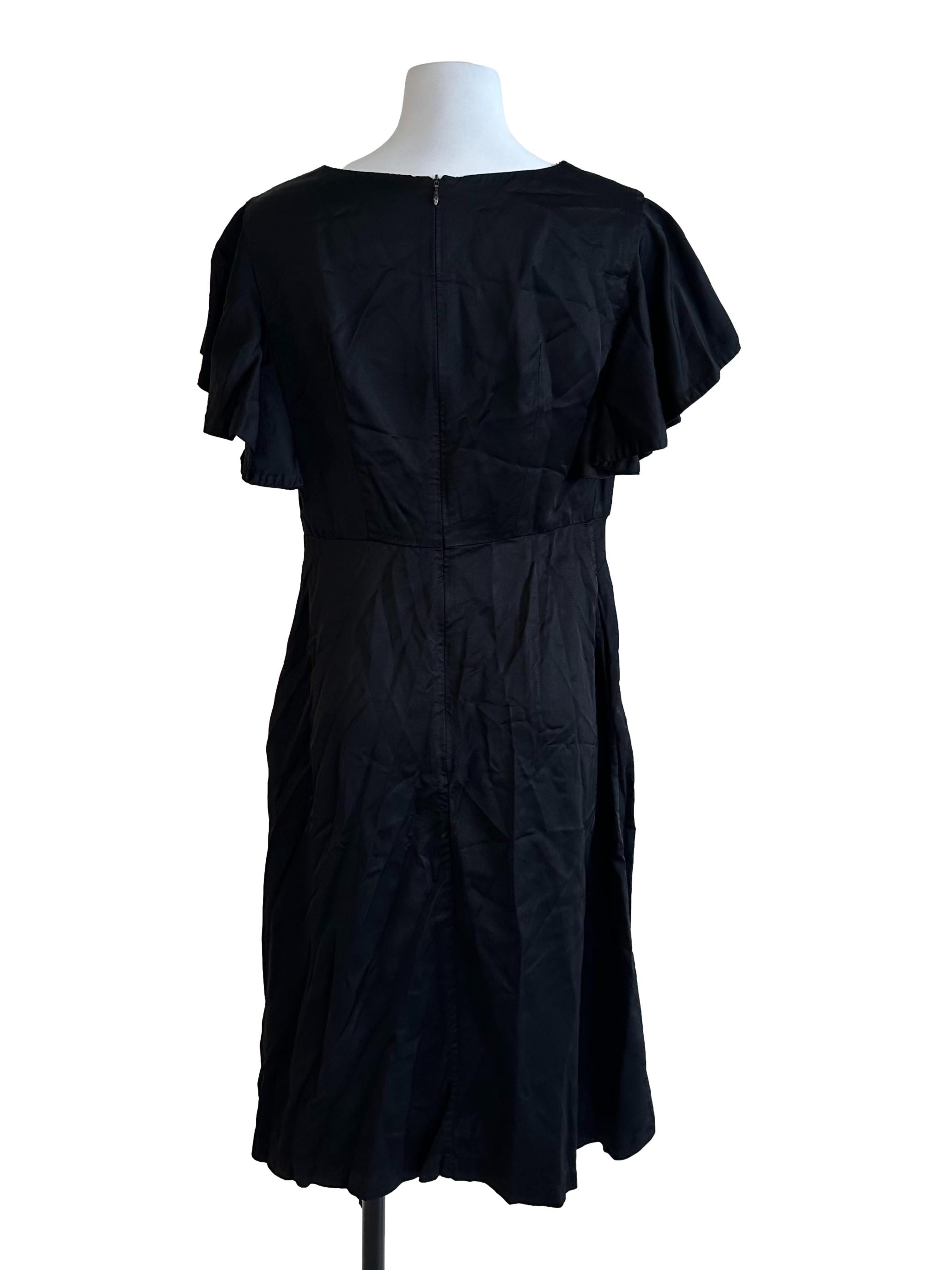 Rich Black Satin Round Neck Dress