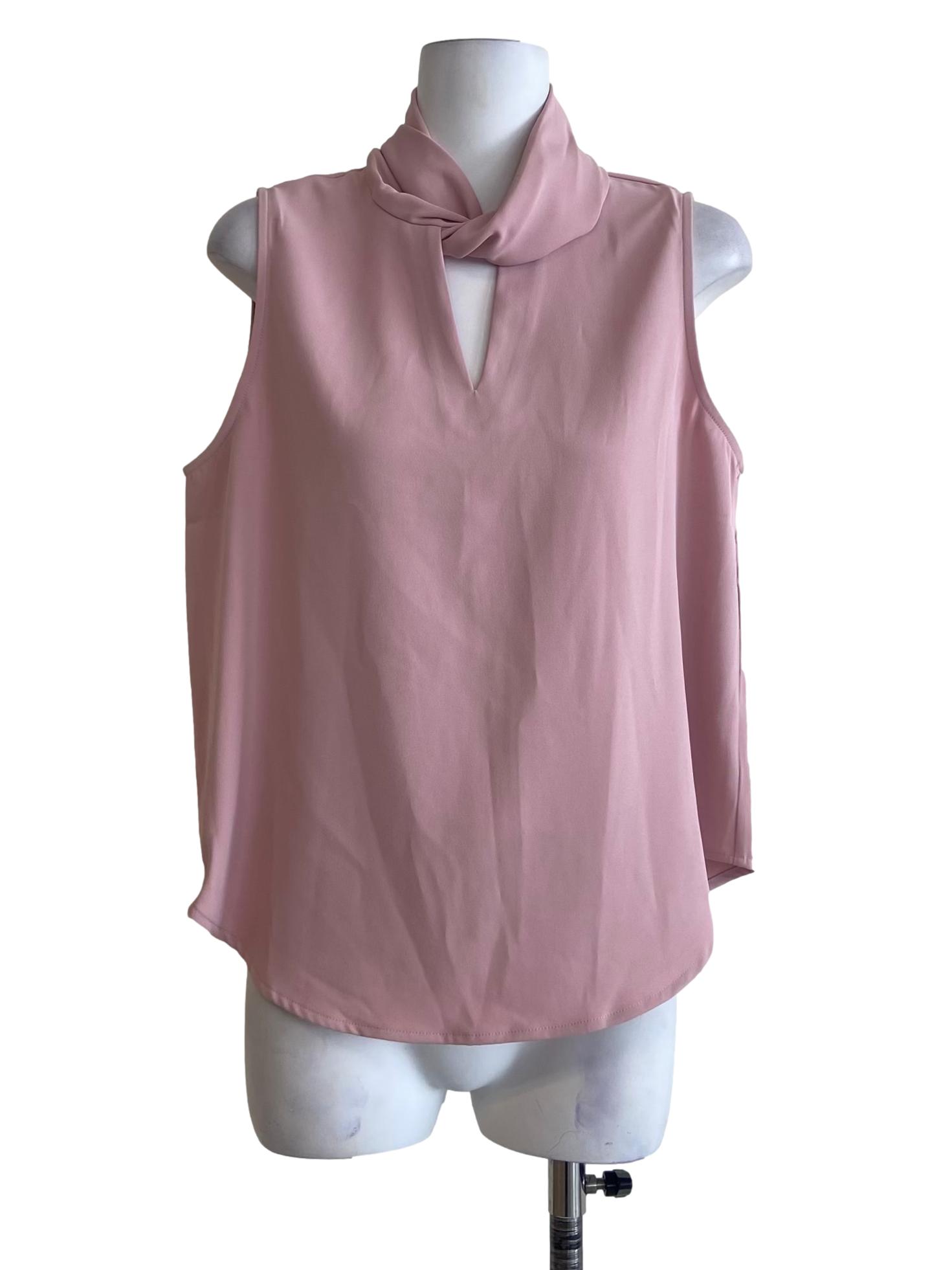Flamingo Pink Sleeveless Herringbone Top
