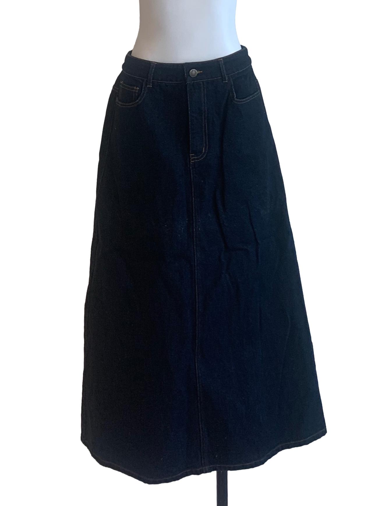 Dark Navy Long Denim Skirt