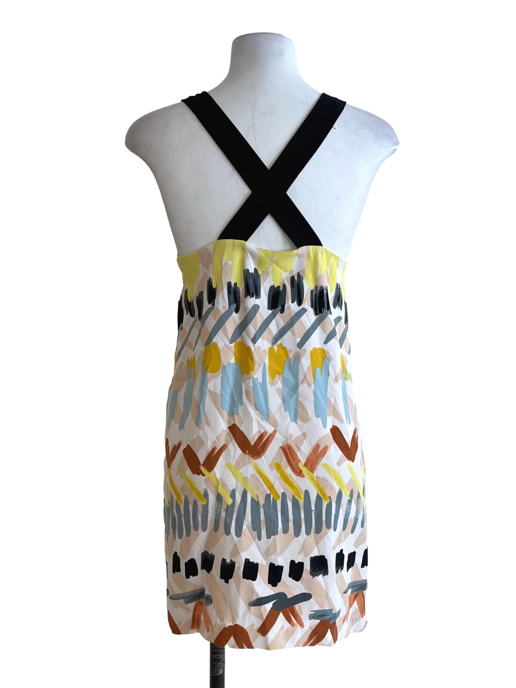 Pearl White Abstract Print Sleeveless Mini Dress