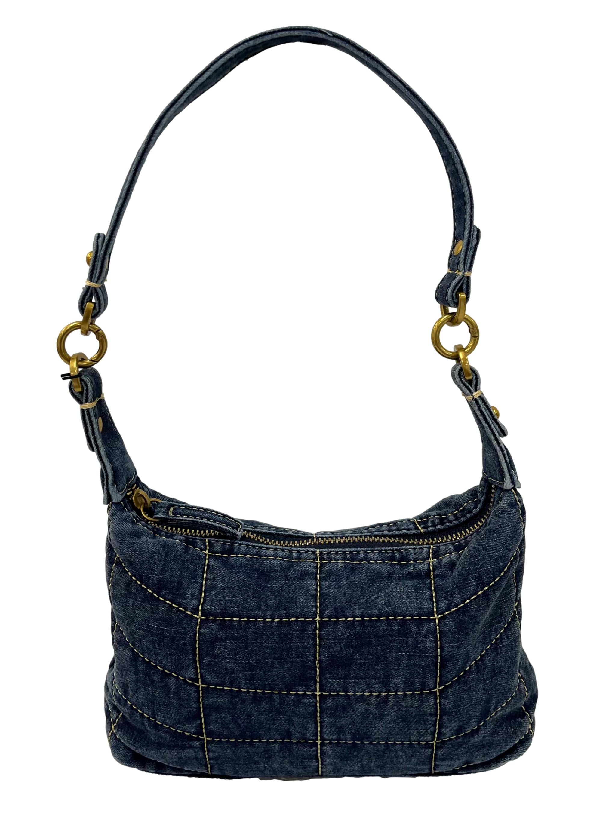 Dark Blue Quilted Denim Shoulder Bag