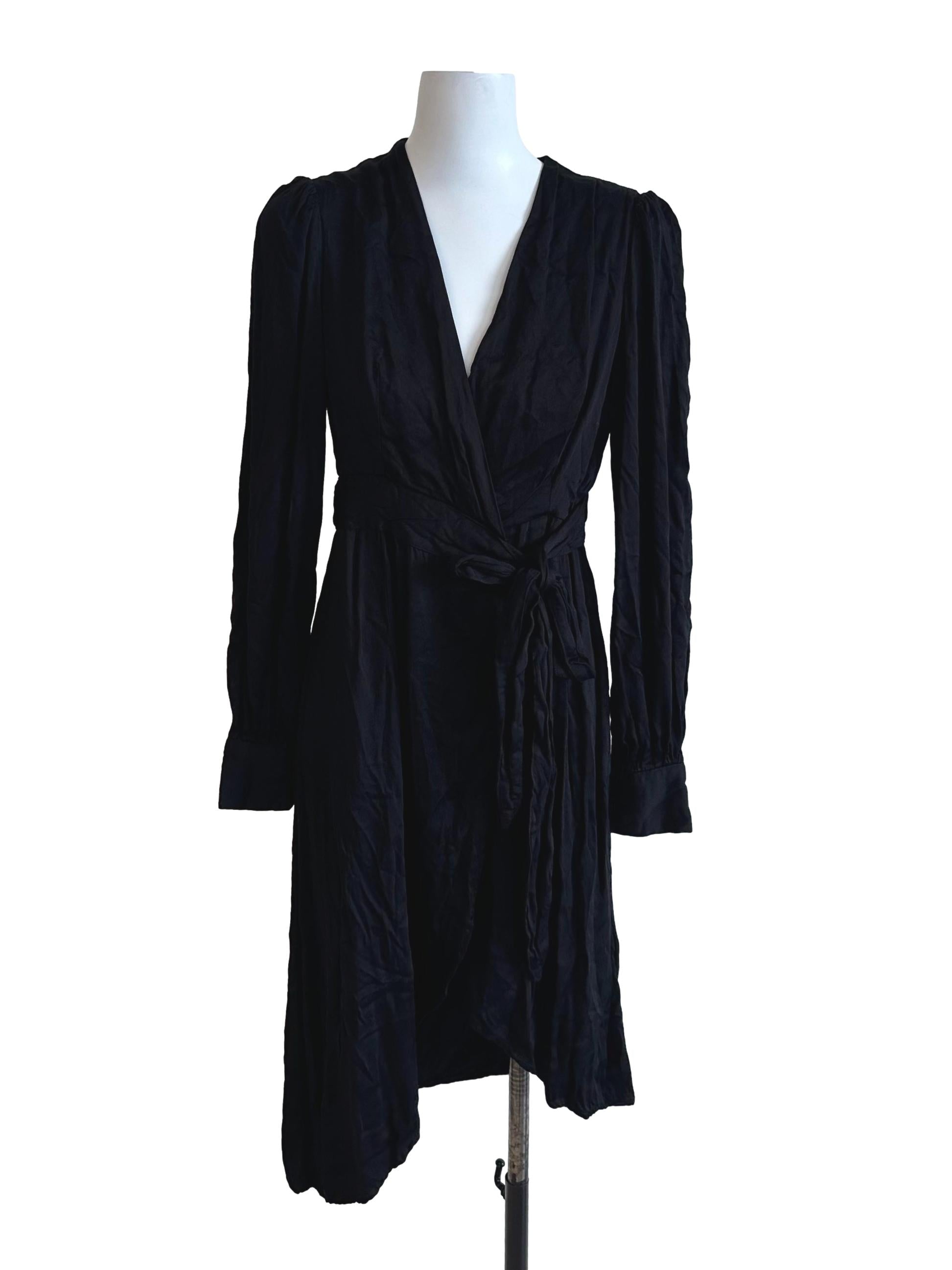 Rich Black V Neck Wrap Dress
