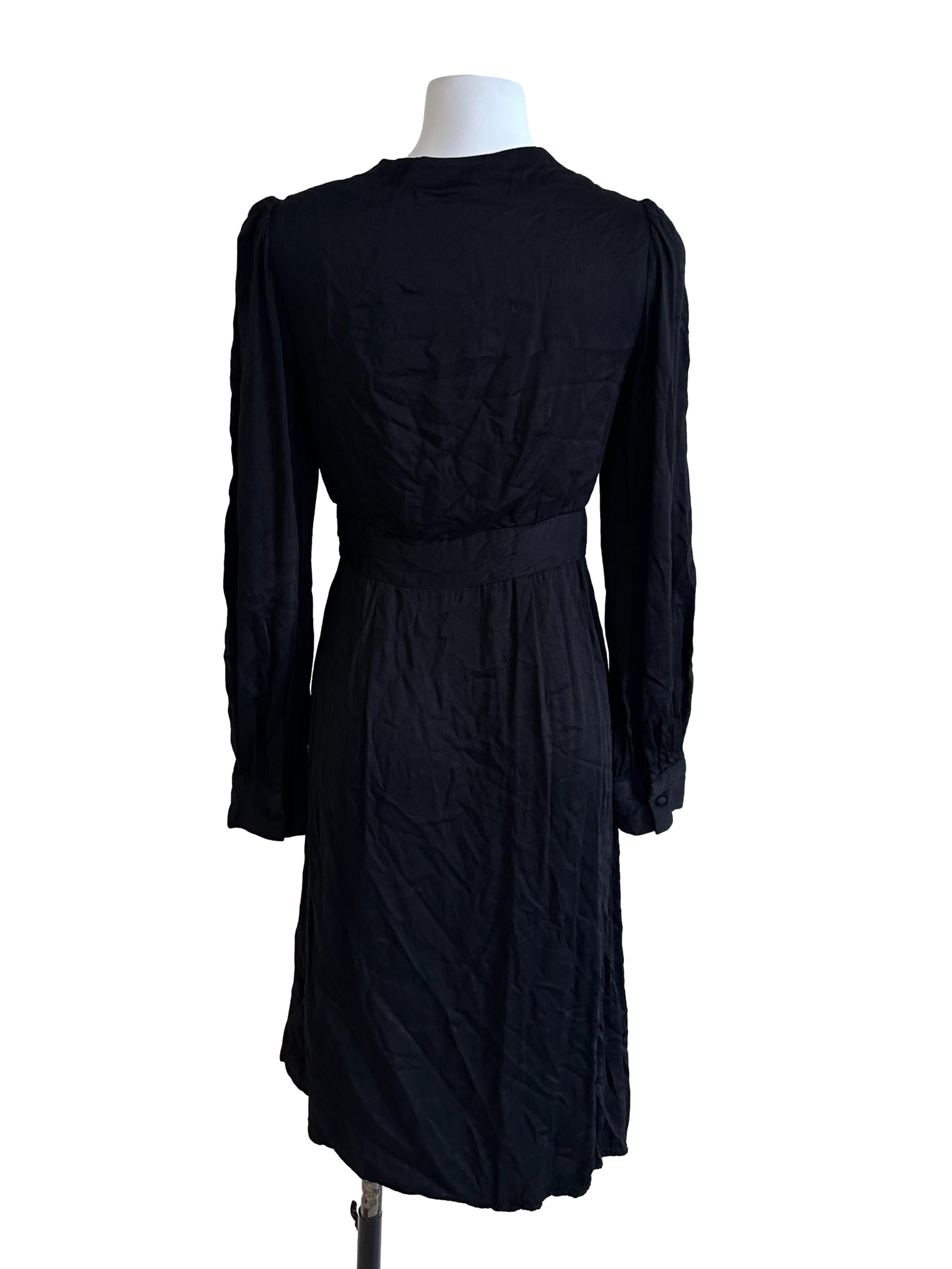 Rich Black V Neck Wrap Dress