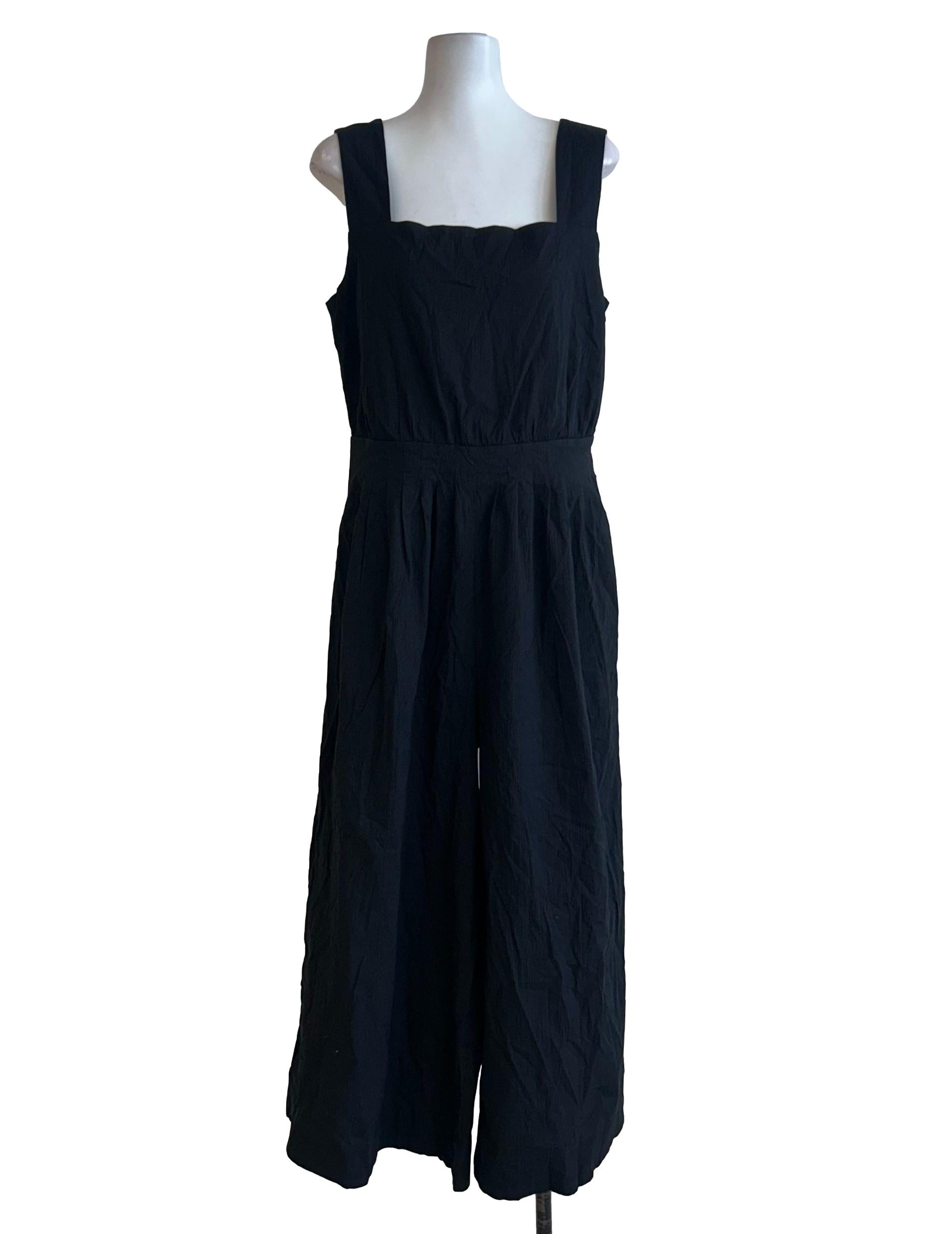 Black Textured Sleeveless Jumpsuit
