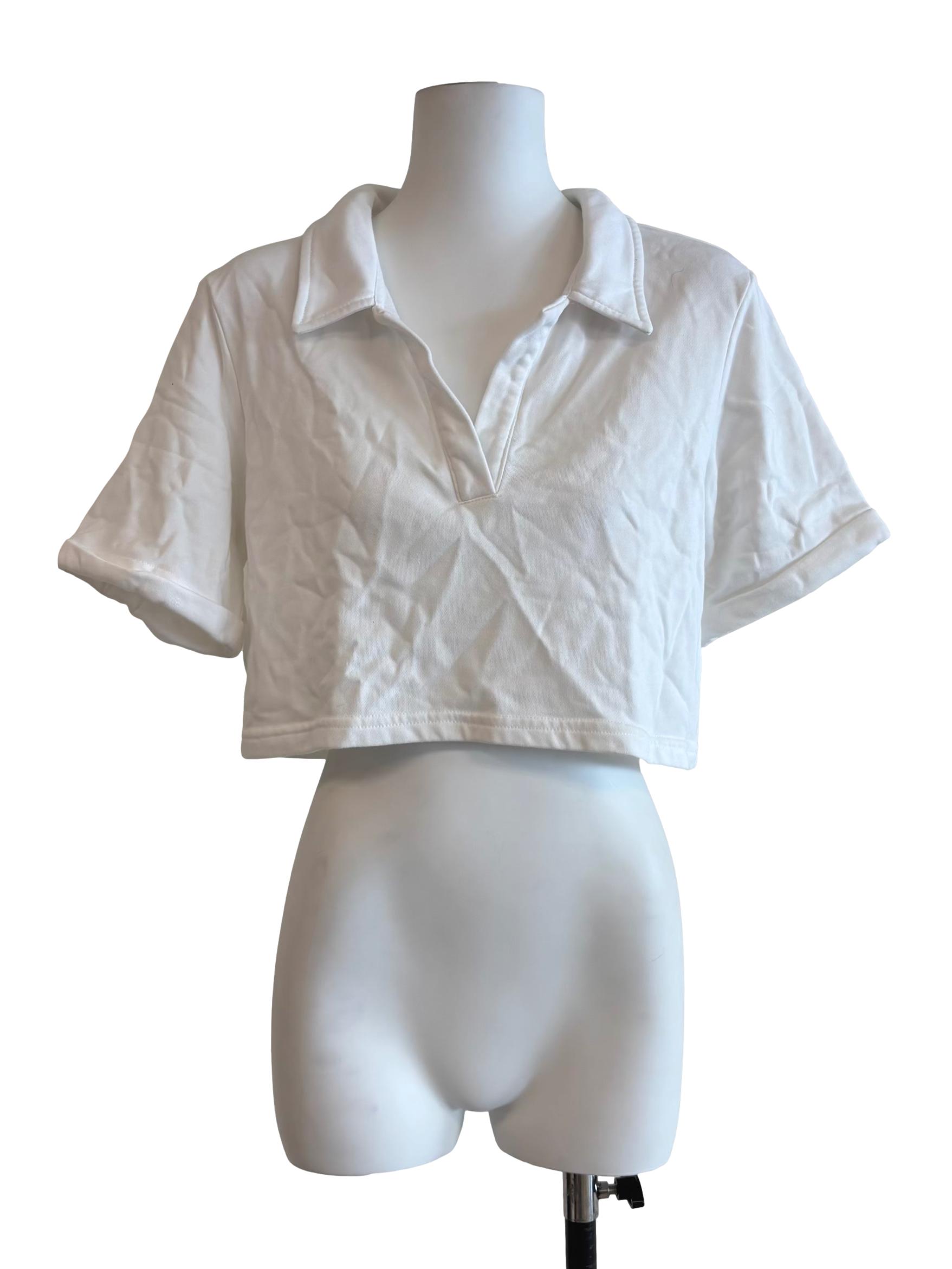 Powder White Cropped Polo Shirt