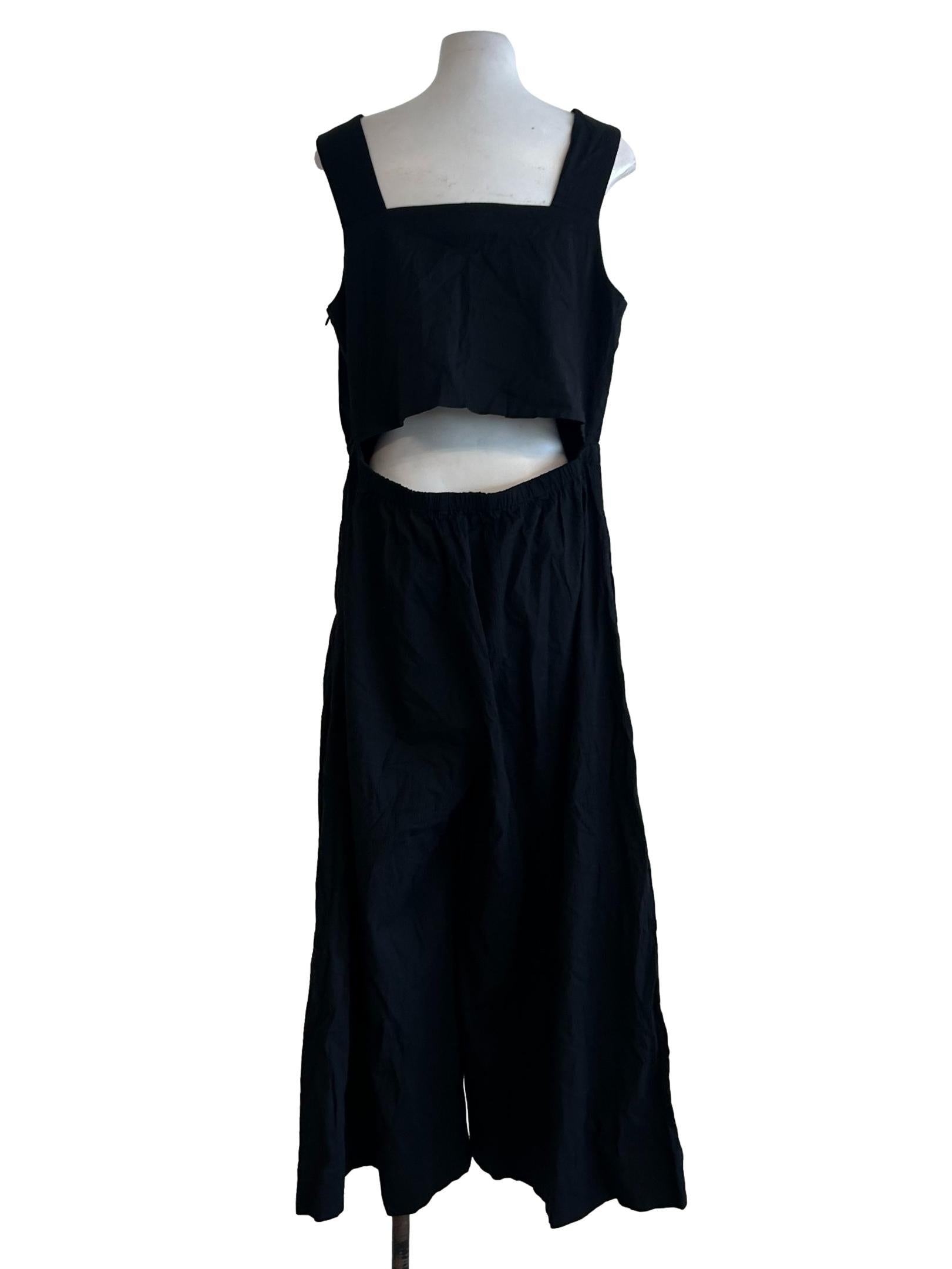 Black Textured Sleeveless Jumpsuit