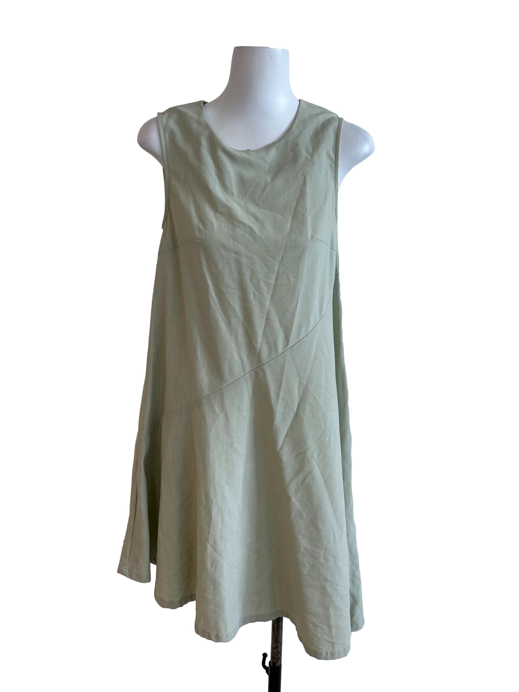 Sage Green Round Neck Asymmetric Dress