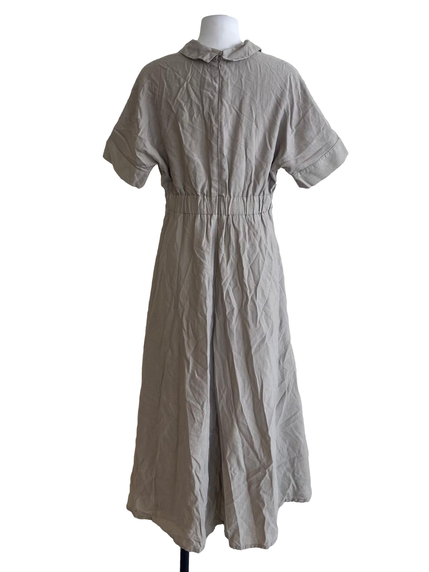 Bone Beige V Neck Empire Dress