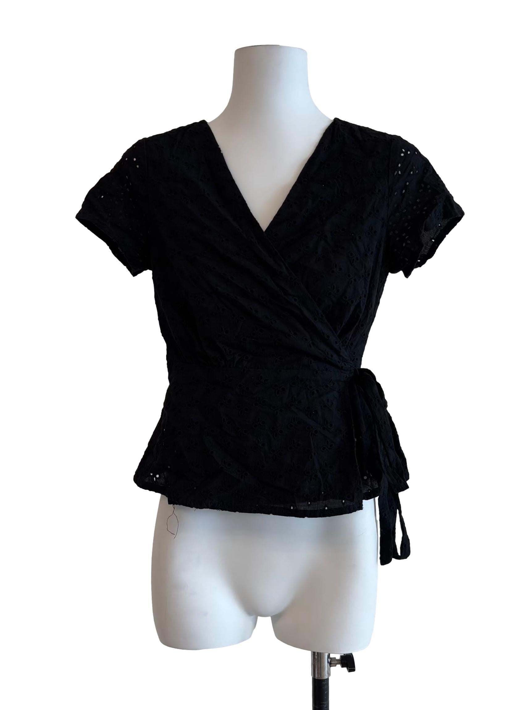 Charcoal Black Eyelet Wrap Top