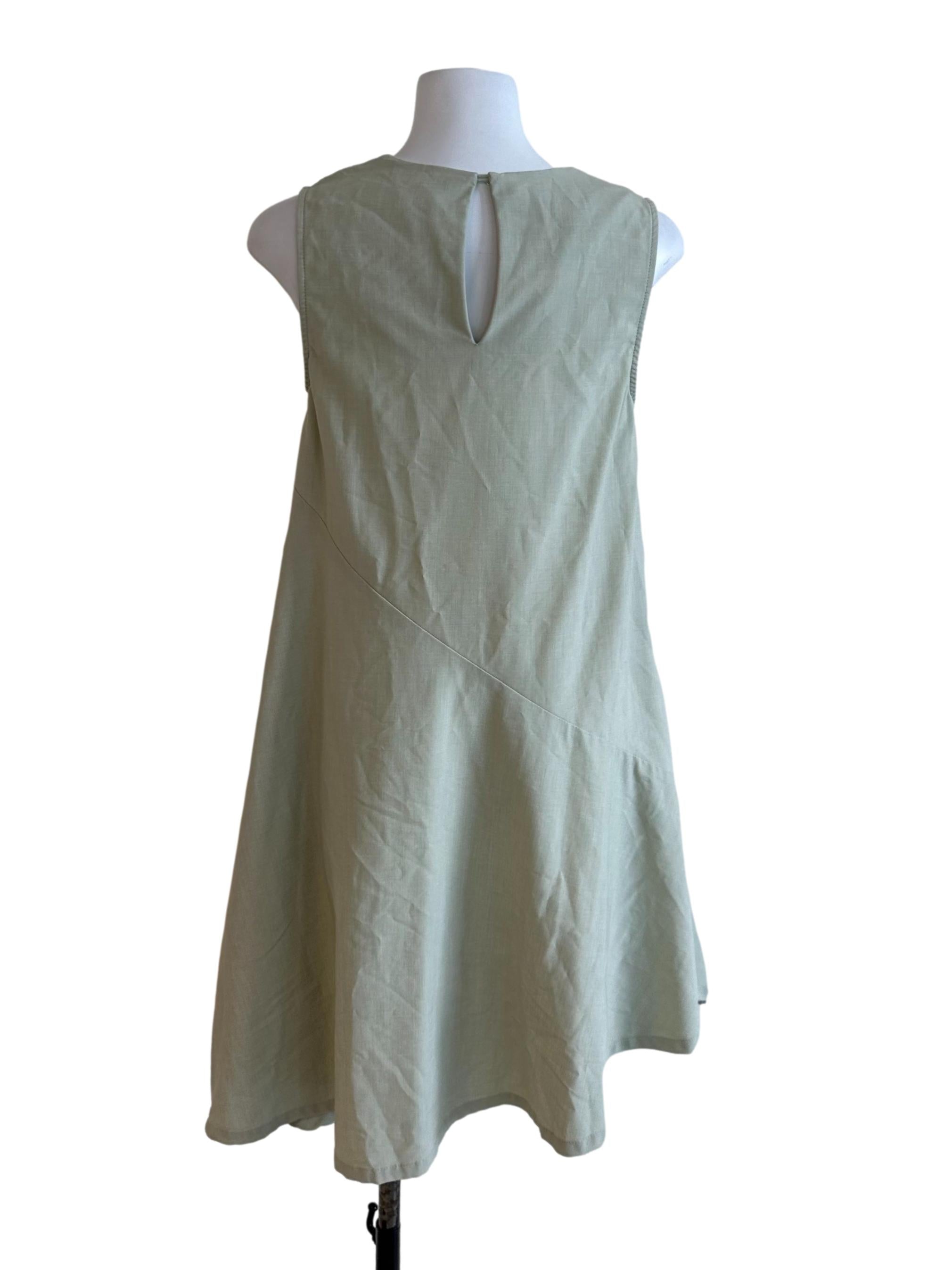 Sage Green Round Neck Asymmetric Dress