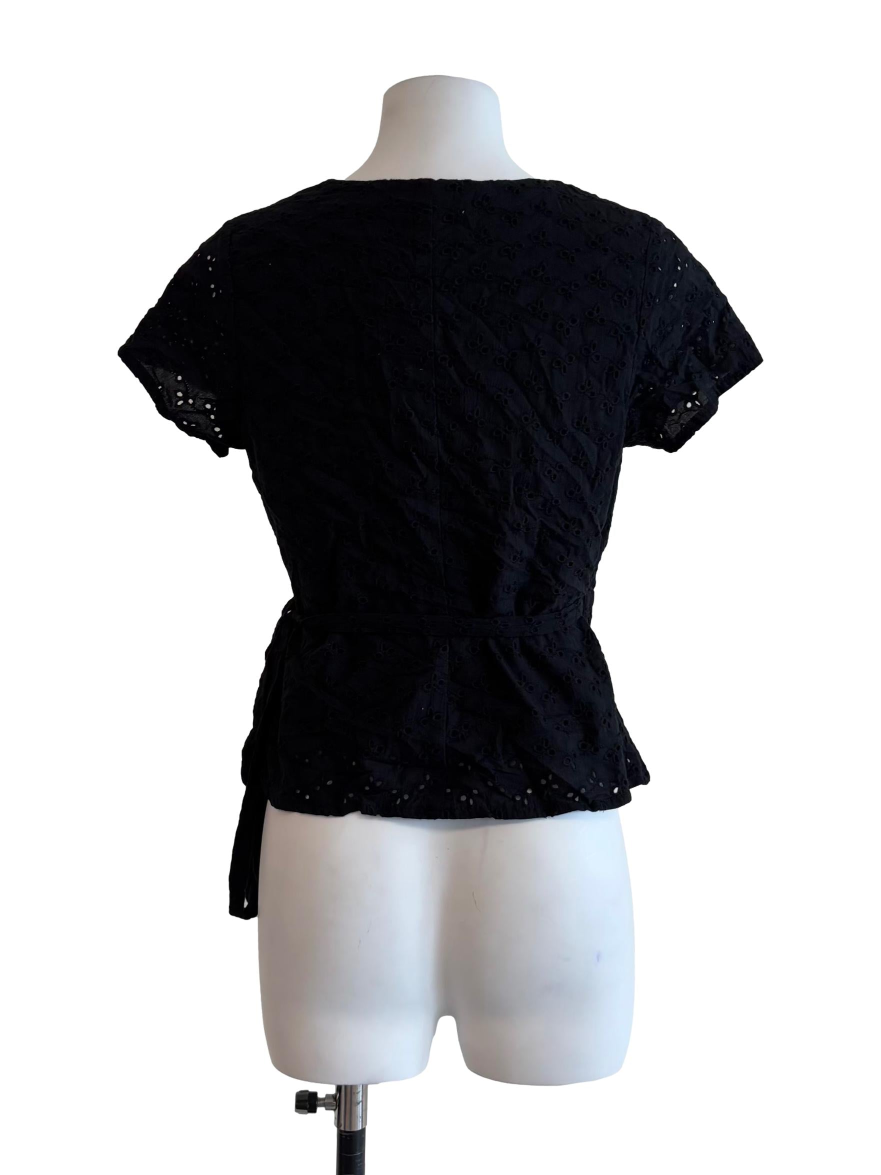 Charcoal Black Eyelet Wrap Top