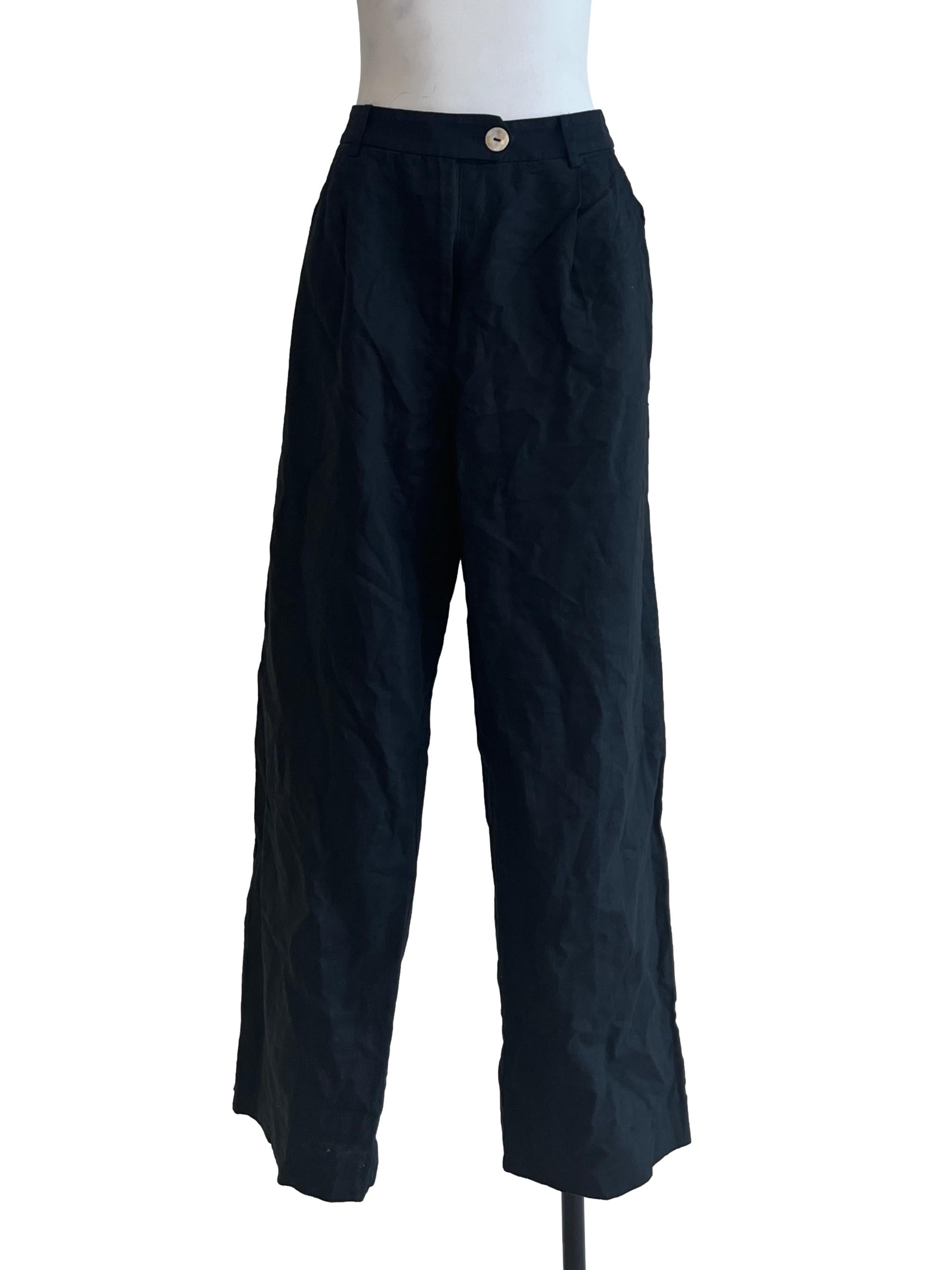 Black Linen Full-Length Pants OSN