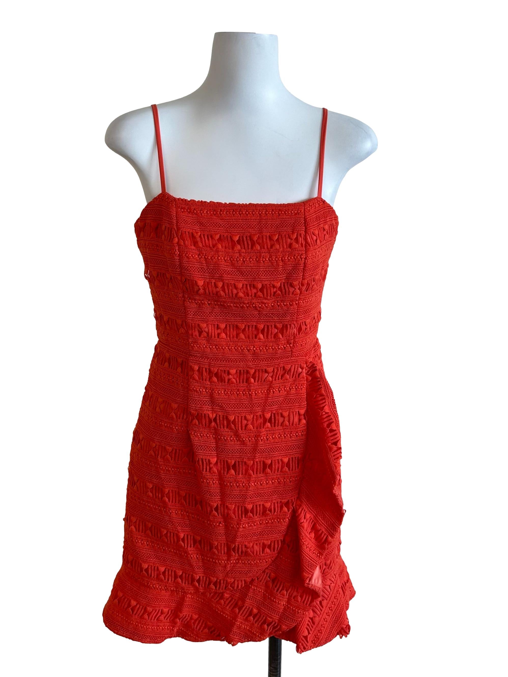 Fire Orange Textured Ruffle Dress