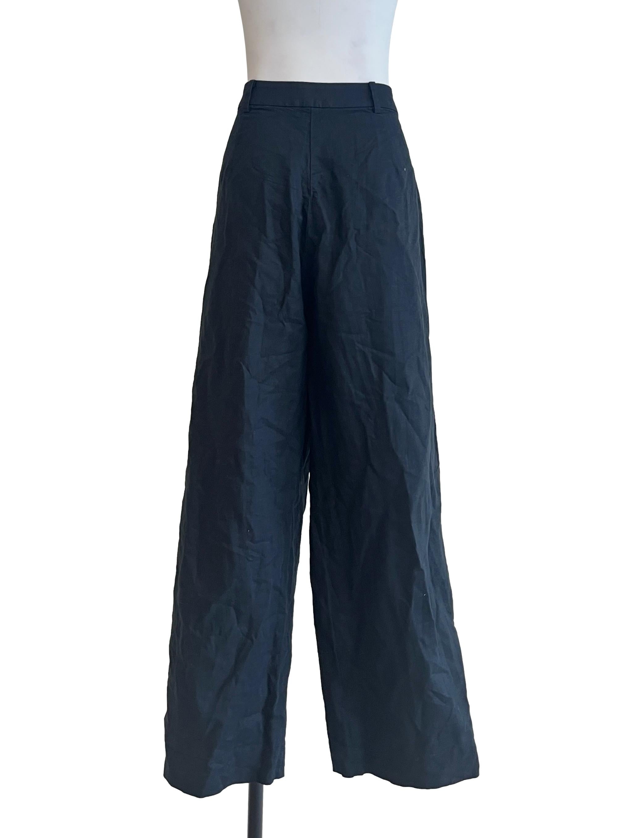 Black Linen Full-Length Pants OSN