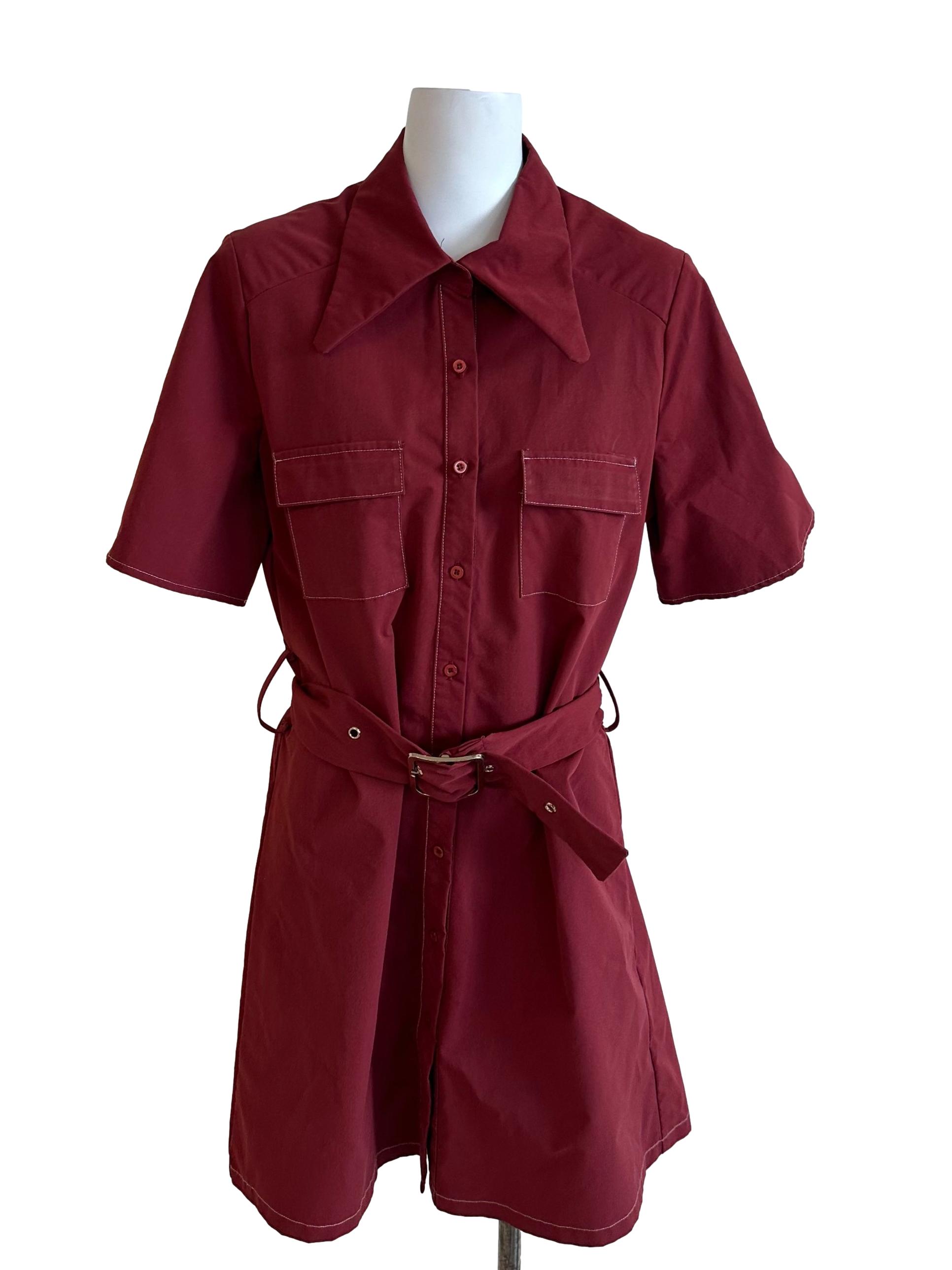 Maroon Red Button Shirt Dress
