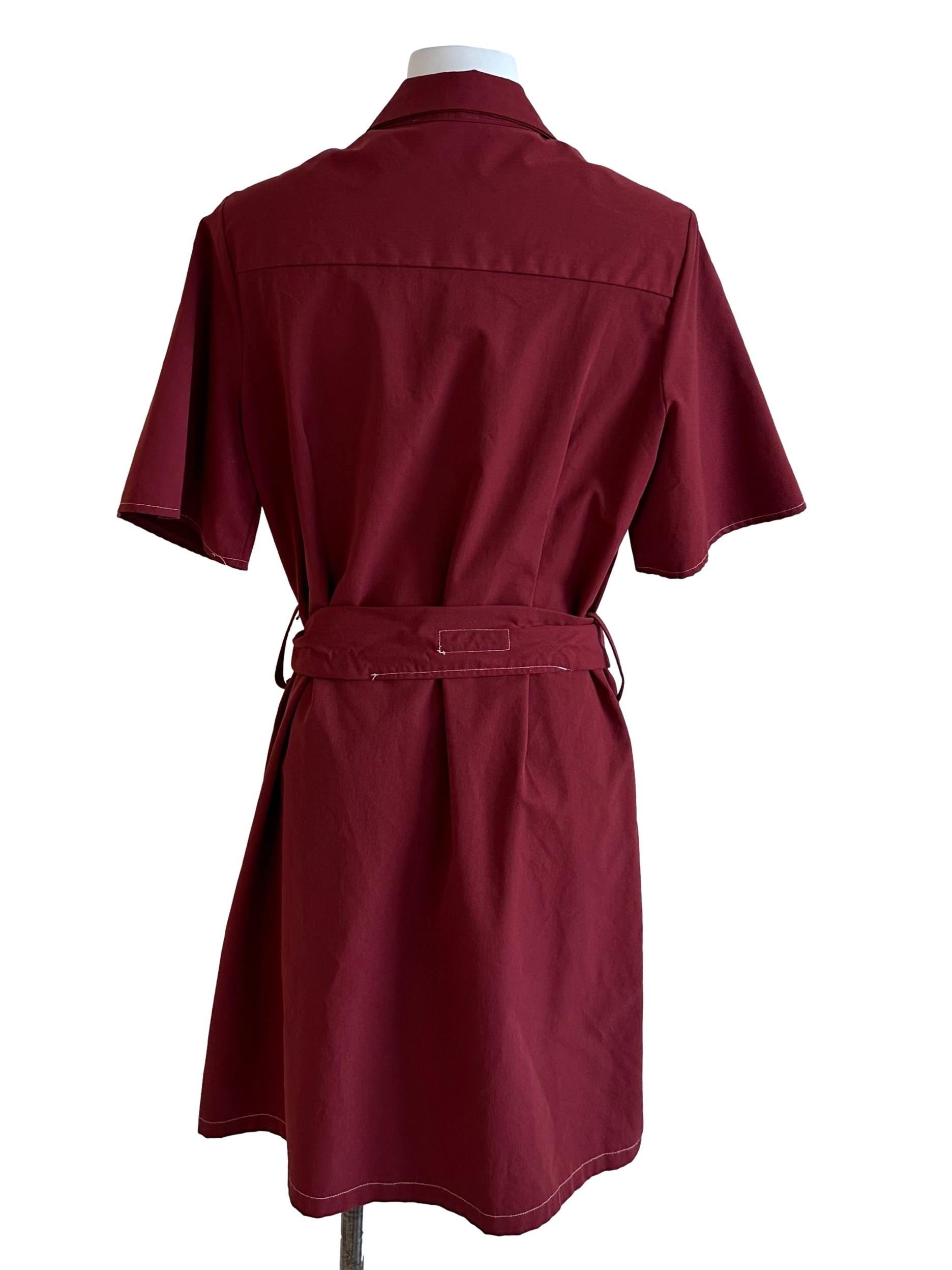 Maroon Red Button Shirt Dress